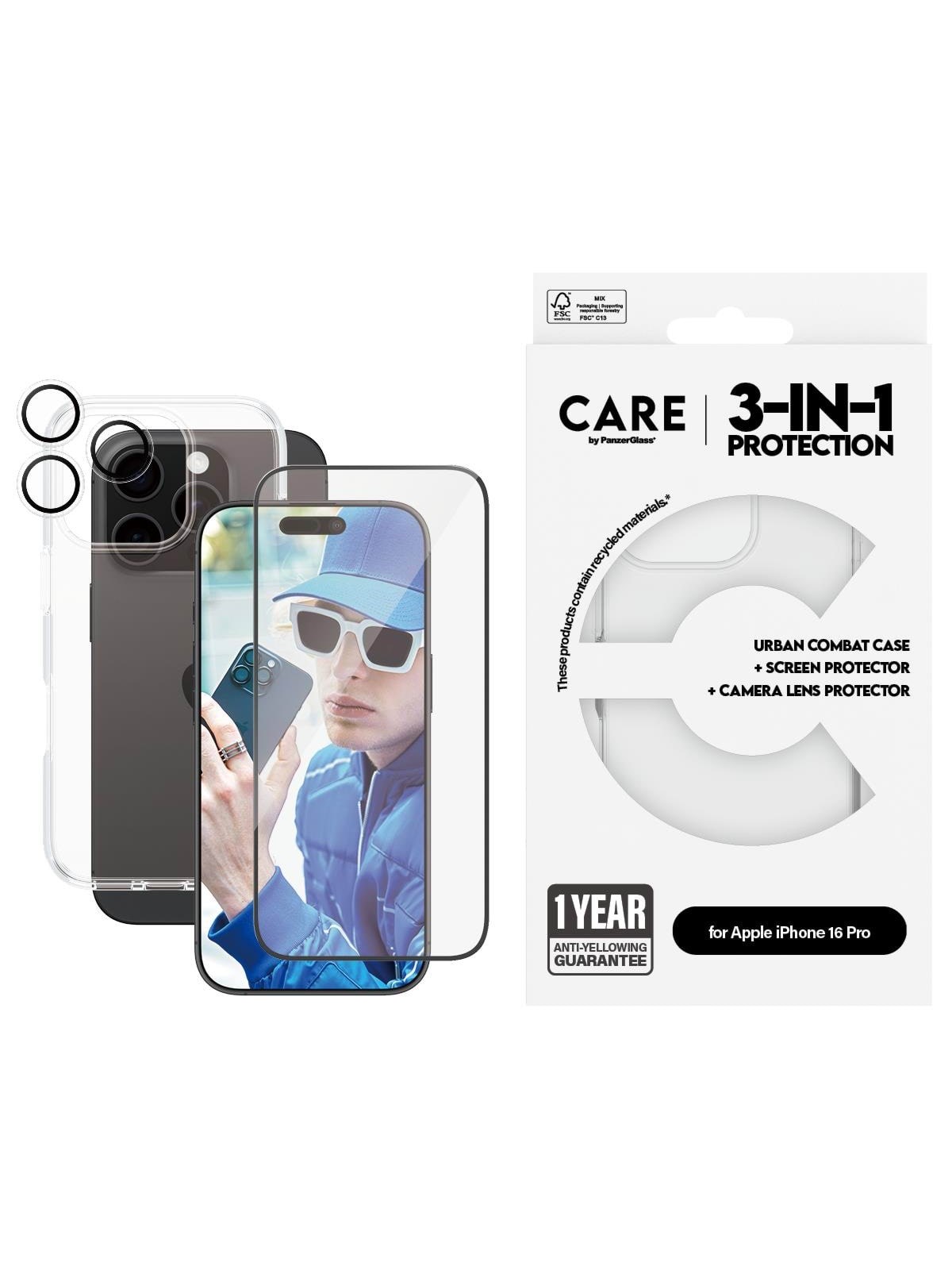 CARE by PanzerGlass Flagship 3-in-1 Bundle iPhone 16 Pro, Mobilcover
