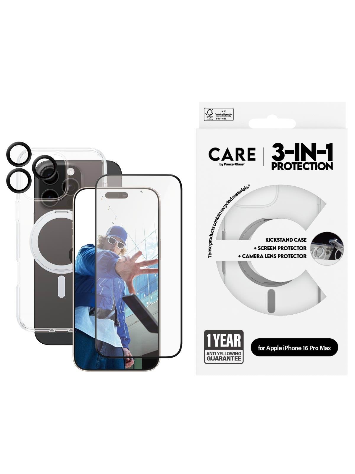 CARE by PanzerGlass Feature 3-in-1 Ceramic Bundle iPhone 16 Pro Max, Mobilcover