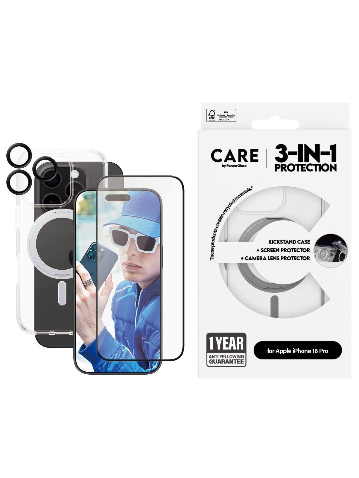 CARE by PanzerGlass Feature 3-in-1 Ceramic Bundle iPhone 16 Pro, Mobilcover