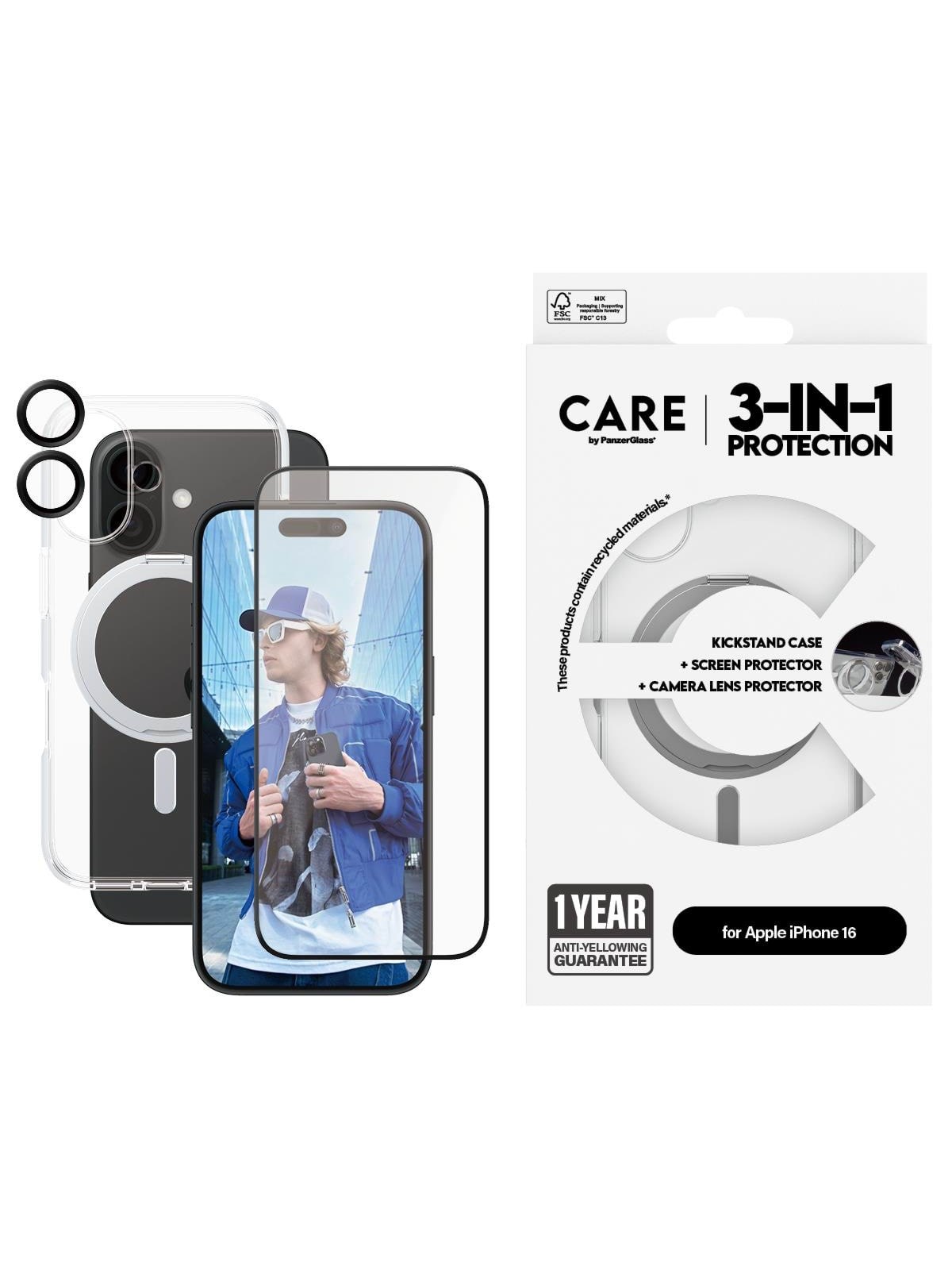 CARE by PanzerGlass Feature 3-in-1 Ceramic Bundle iPhone 16, Mobilcover