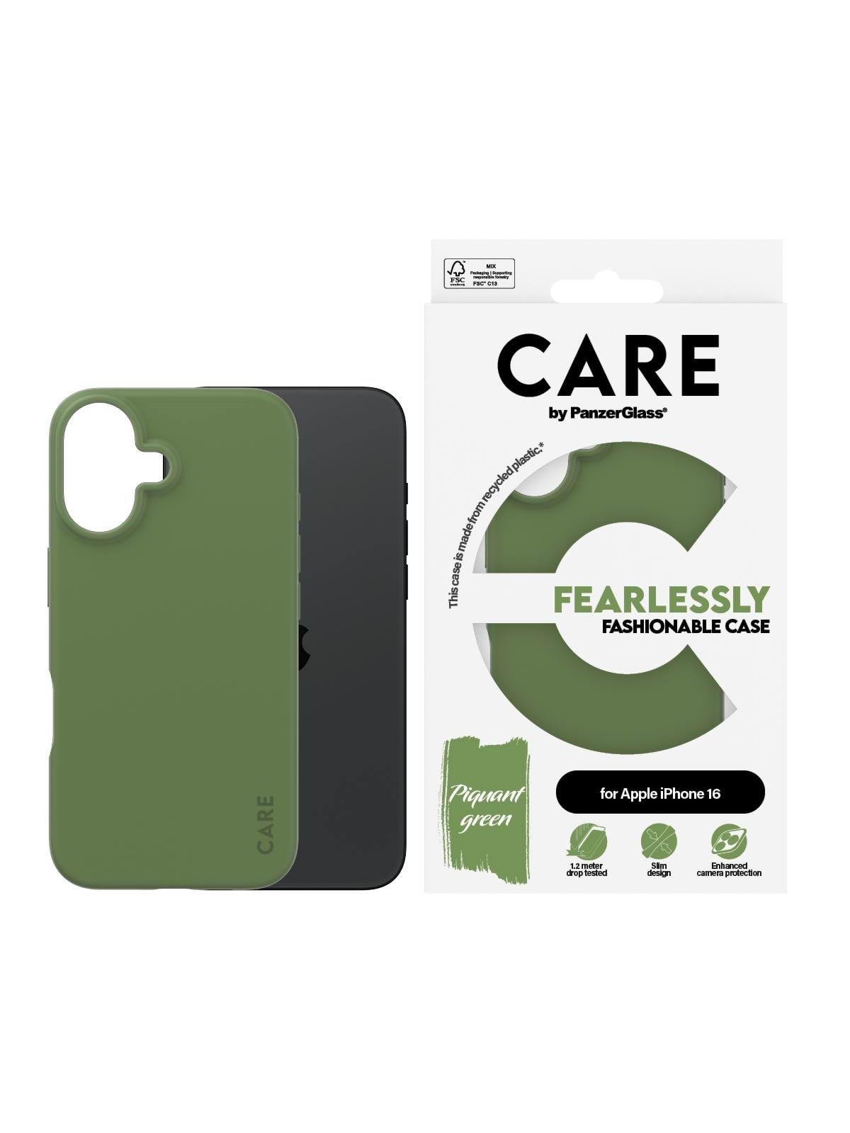 CARE by PanzerGlass Case Fashion Green iPhone 16, Mobilcover