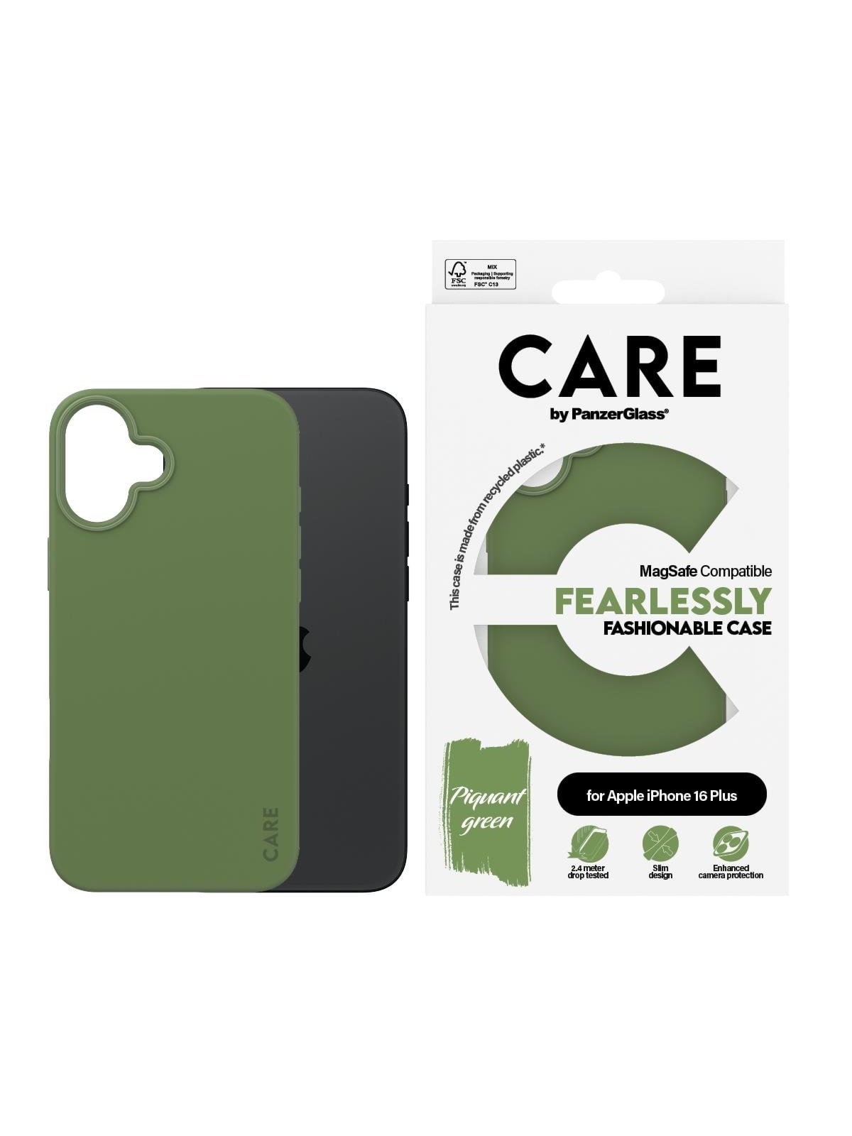 CARE by PanzerGlass Case Fashion Green MagSafe iPhone 16 Plus, Mobilcover