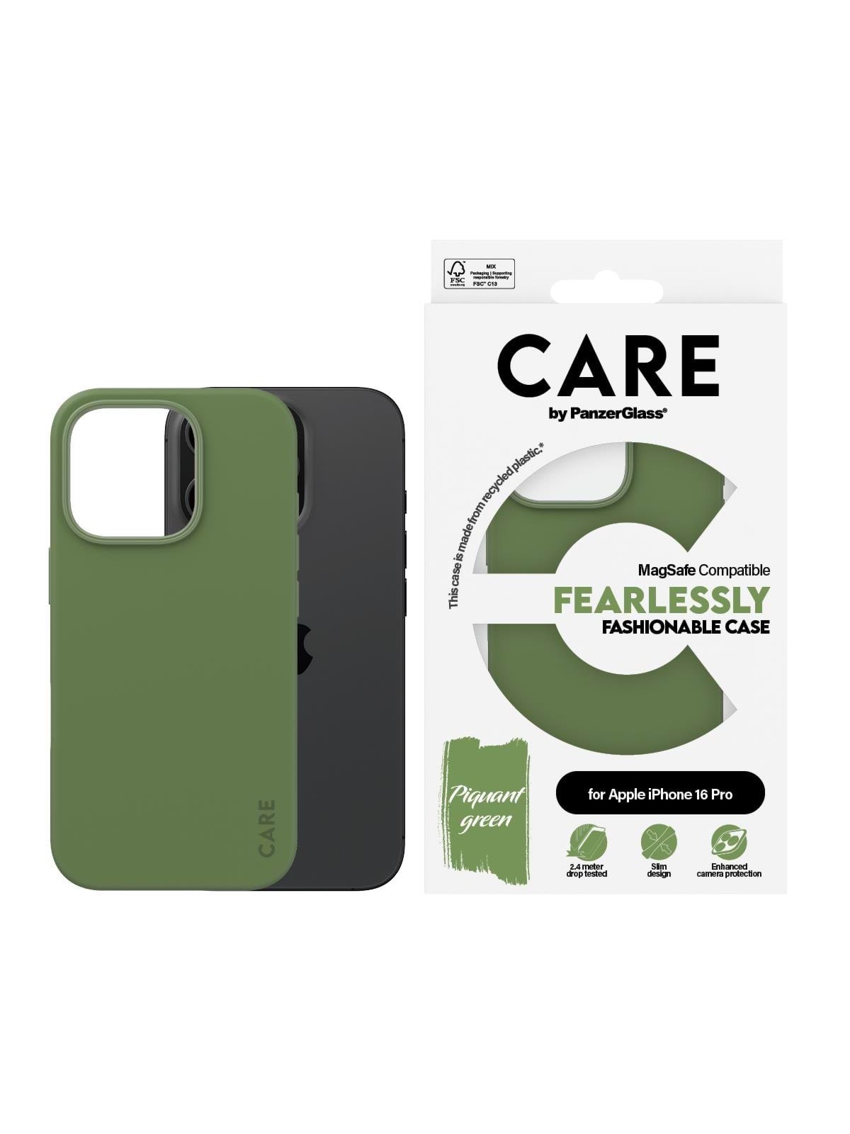 CARE by PanzerGlass Case Fashion Green MagSafe iPhone 16 Pro, Mobilcover