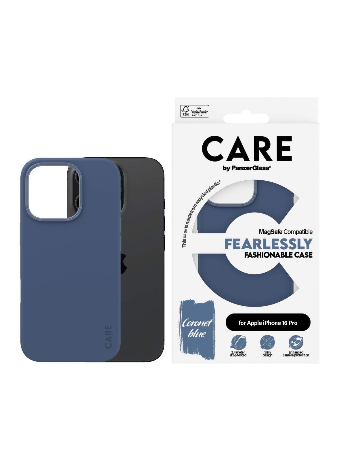 CARE by PanzerGlass Case Fashion Blue MagSafe iPhone 16 Pro, Mobilcover
