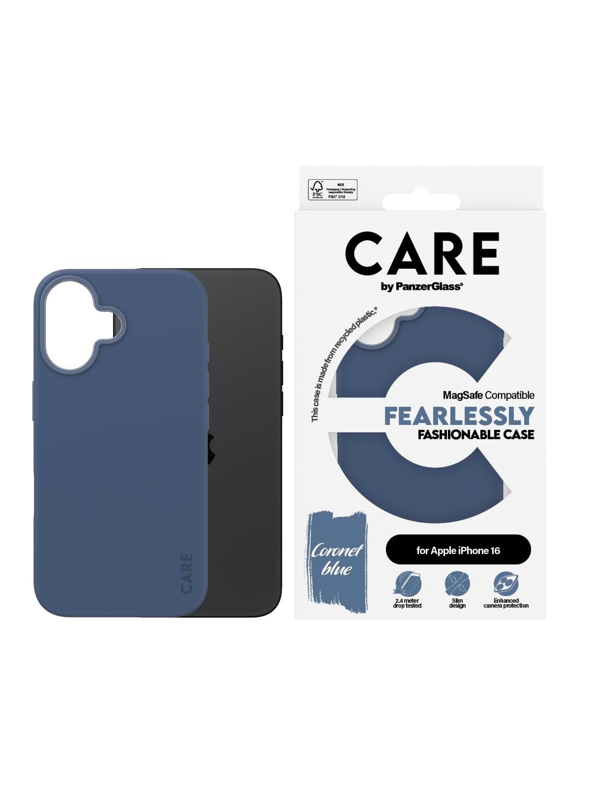 CARE by PanzerGlass Case Fashion Blue MagSafe iPhone 16, Mobilcover