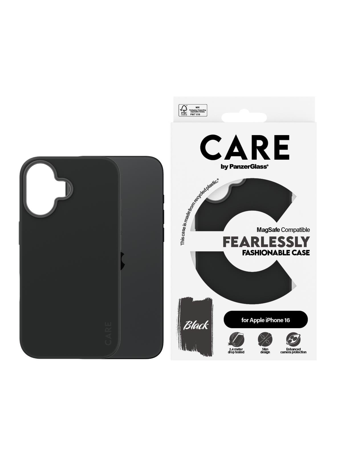 CARE by PanzerGlass Case Fashion Black MagSafe iPhone 16, Mobilcover