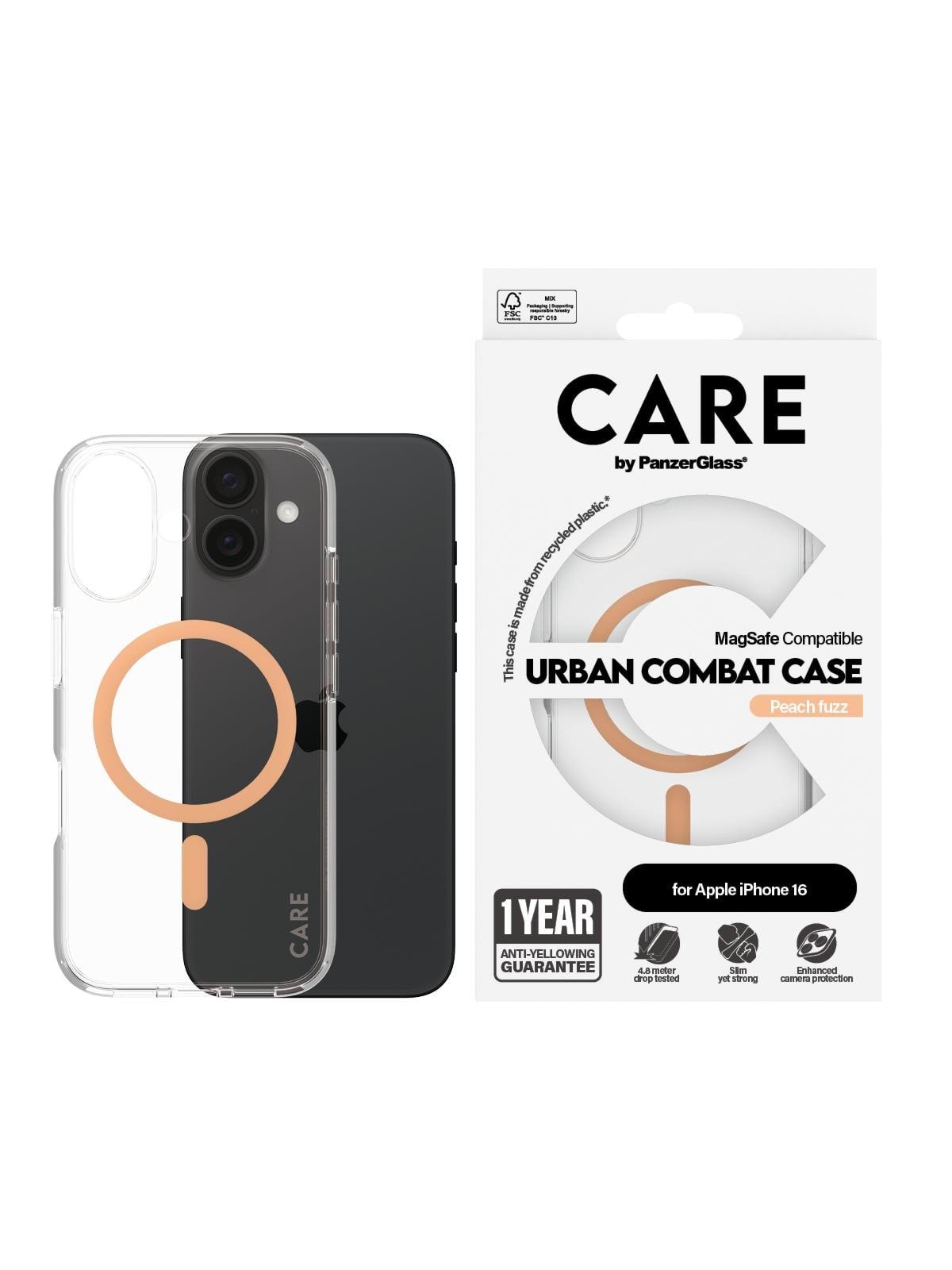 CARE by PanzerGlass Case Flagship Peachy MagSafe iPhone 16, Mobilcover