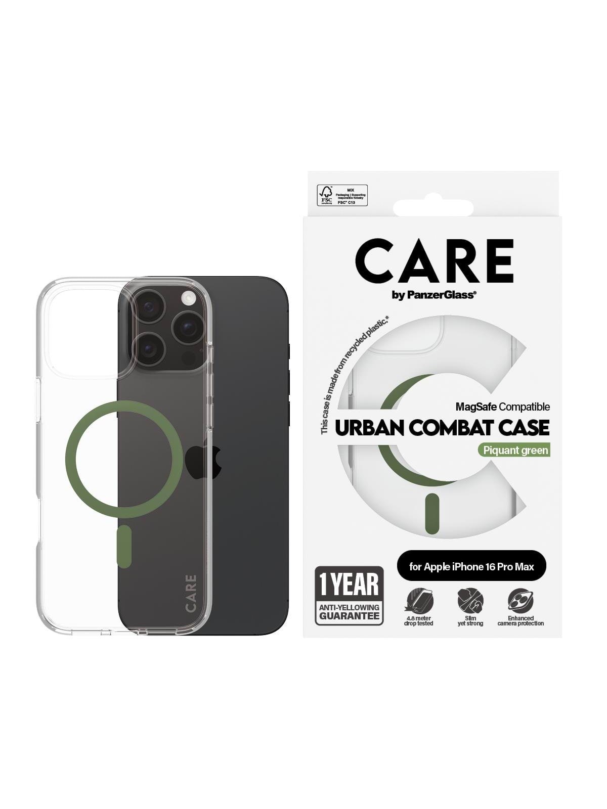 CARE by PanzerGlass Case Flagship Green MagSafe iPhone 16 Pro Max, Mobilcover