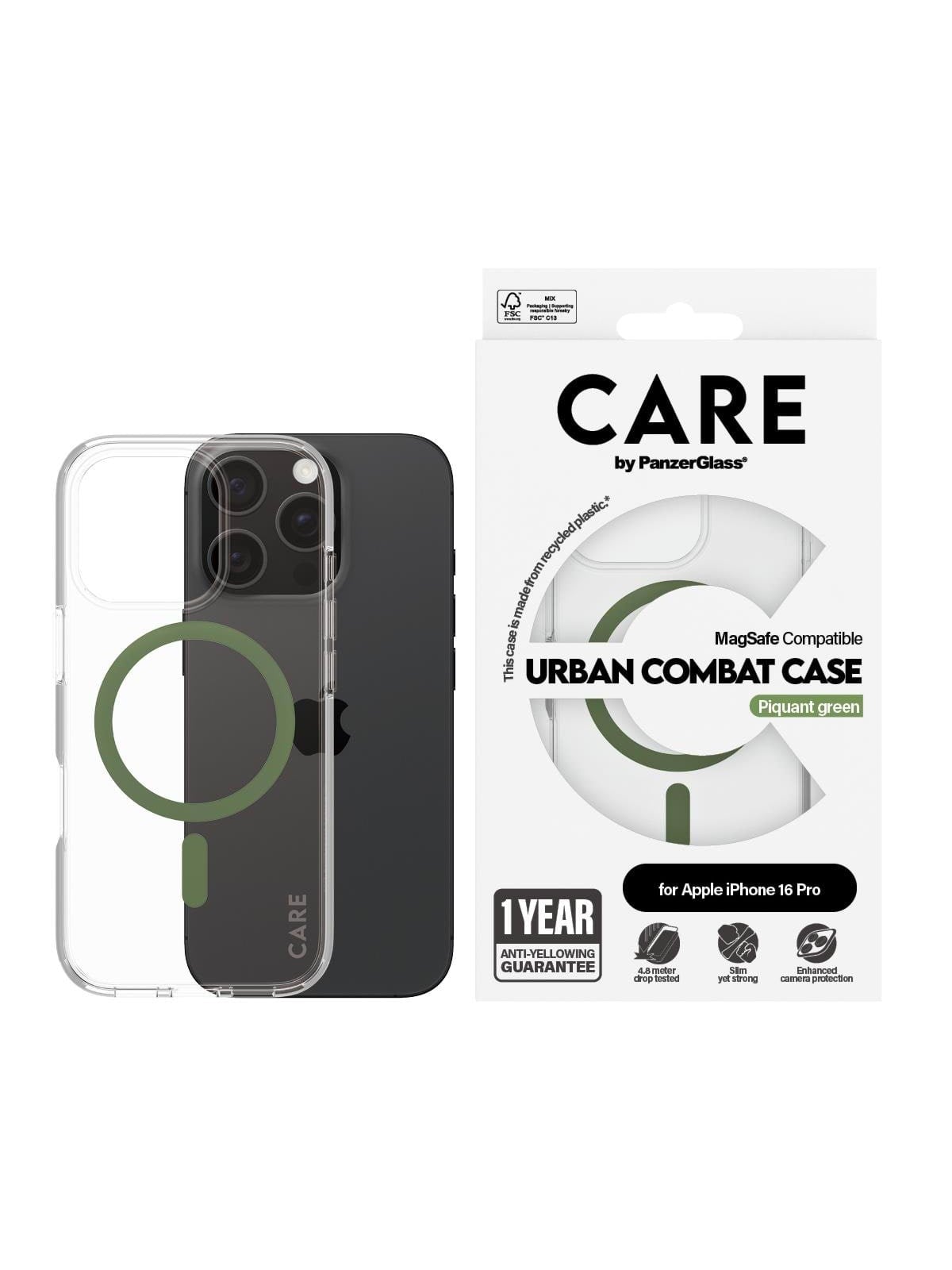 CARE by PanzerGlass Case Flagship Green MagSafe iPhone 16 Pro, Mobilcover