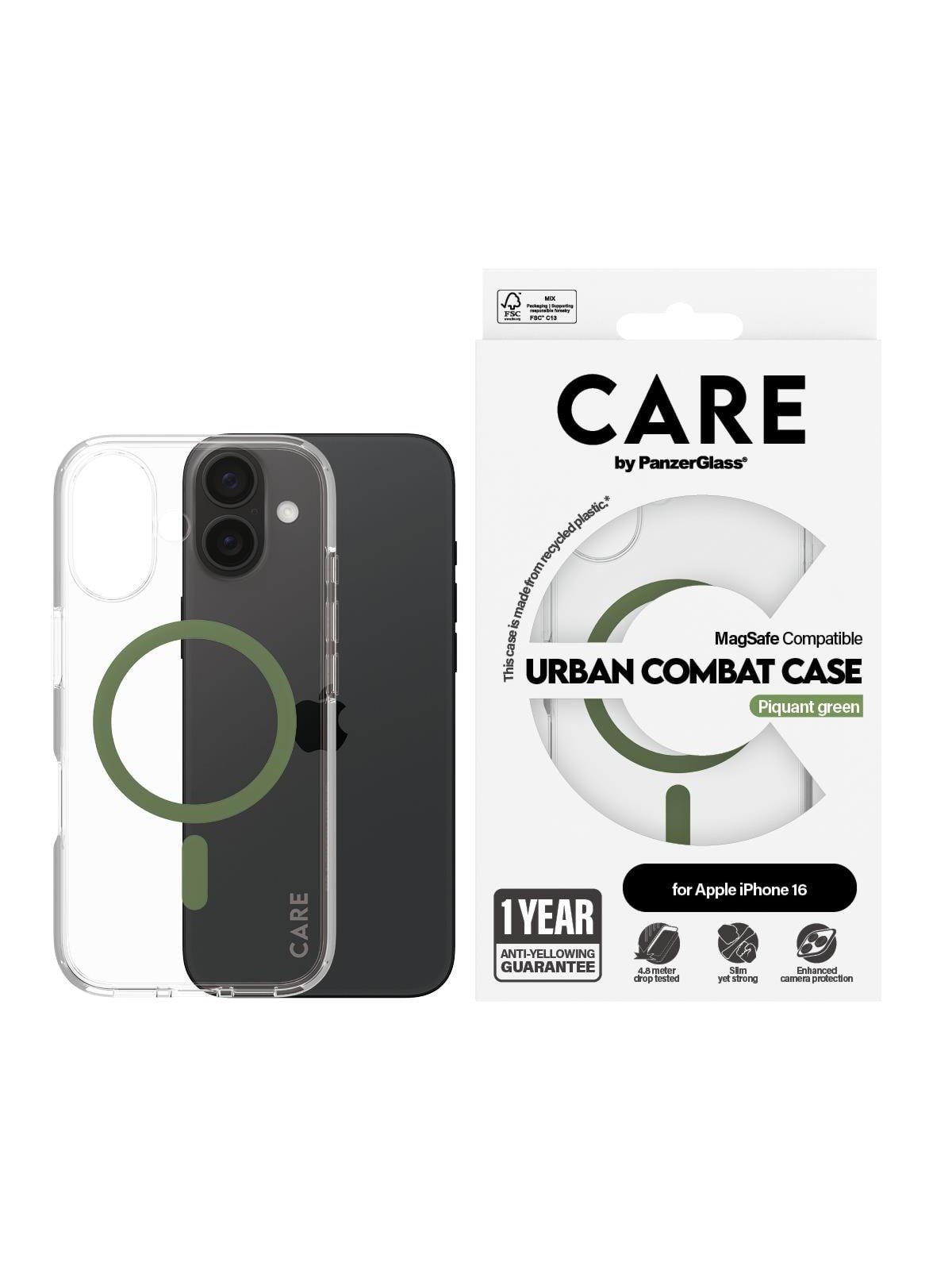CARE by PanzerGlass Case Flagship Green MagSafe iPhone 16, Mobilcover