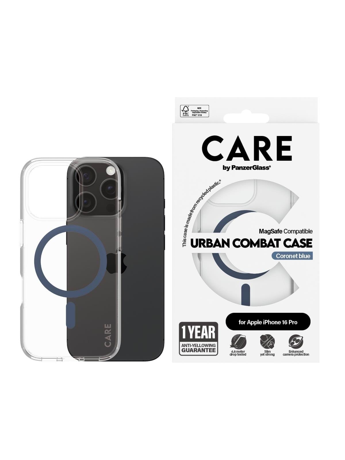 CARE by PanzerGlass Case Flagship Blue MagSafe iPhone 16 Pro, Mobilcover