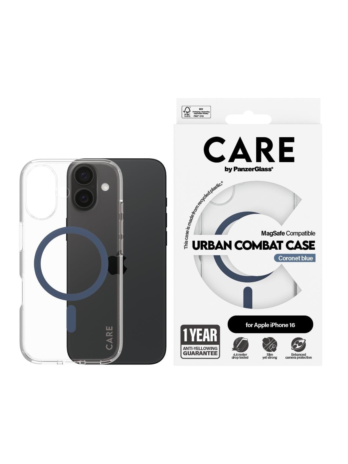 CARE by PanzerGlass Case Flagship Blue MagSafe iPhone 16, Mobilcover