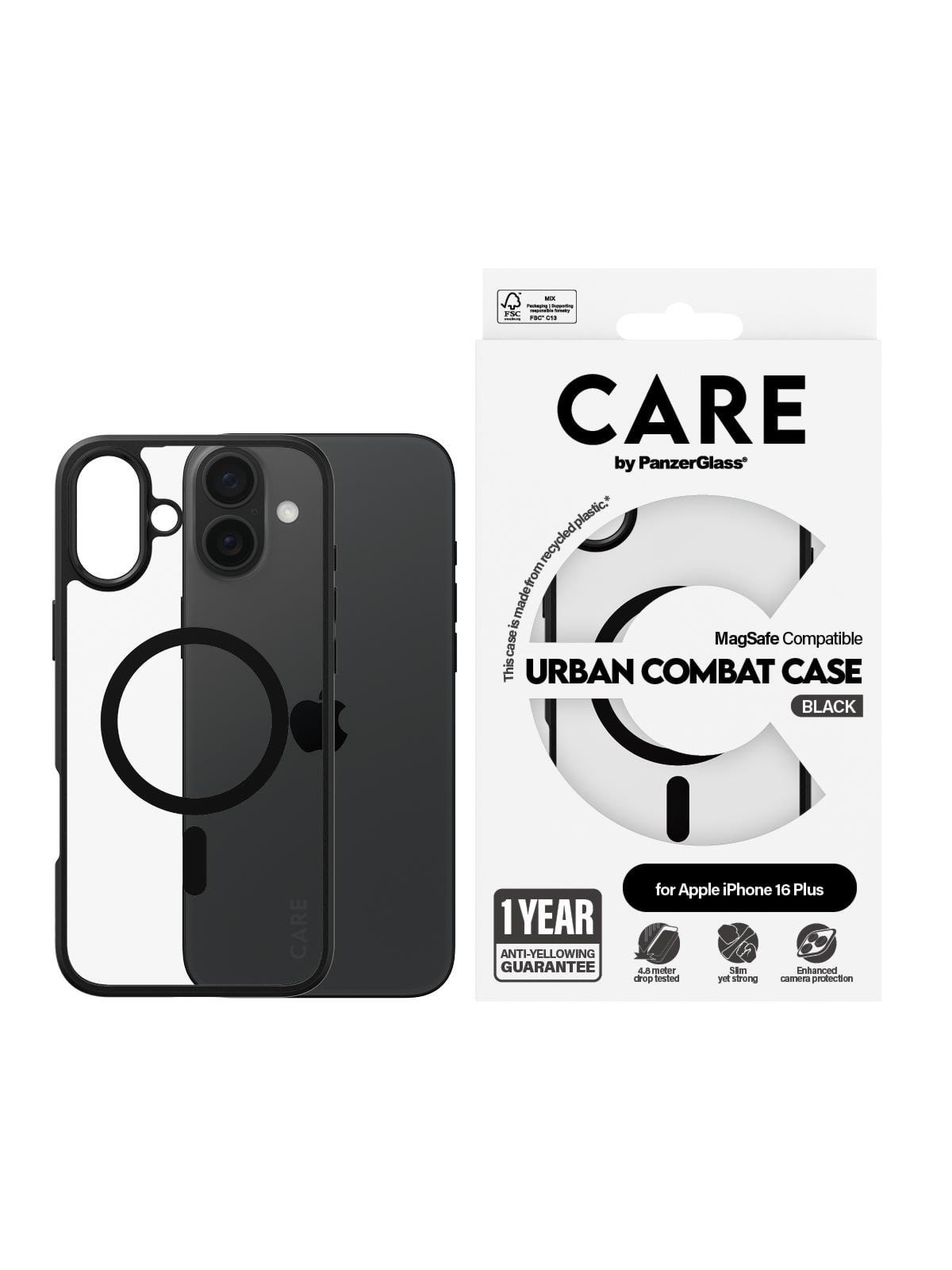 CARE by PanzerGlass Case Flagship Urban Combat Black MagSafe iPhone 16 Plus