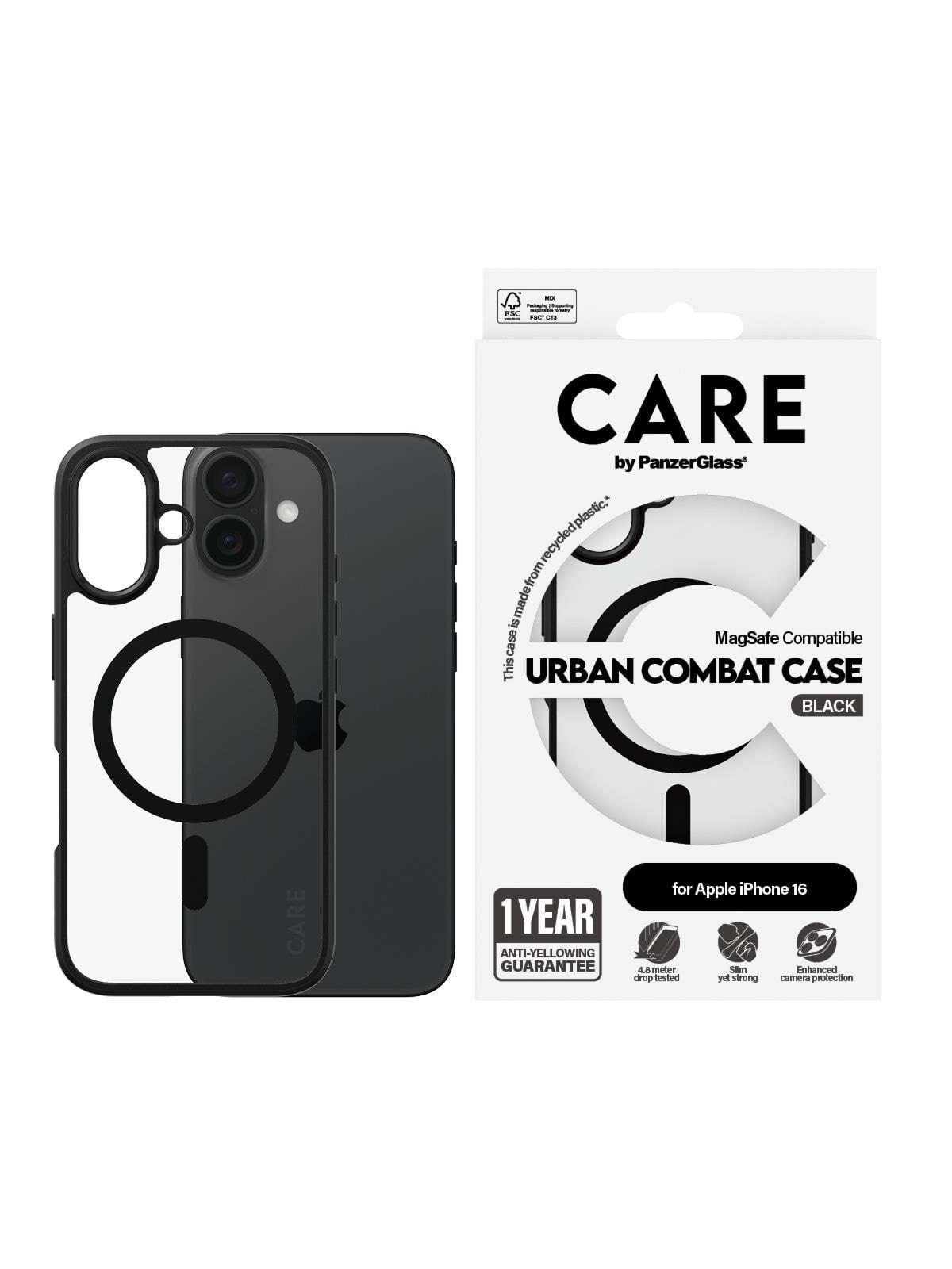 CARE by PanzerGlass Case Flagship Urban Combat Black MagSafe iPhone 16, Mobilcover