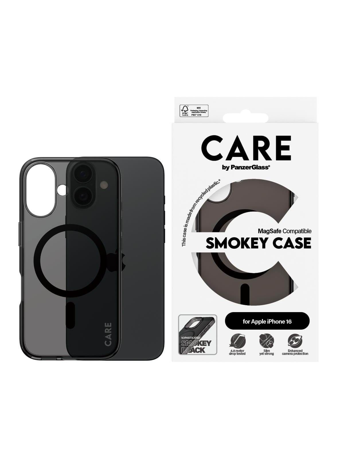 CARE by PanzerGlass Case Flagship Smokey with MagSafe iPhone 16, Mobilcover