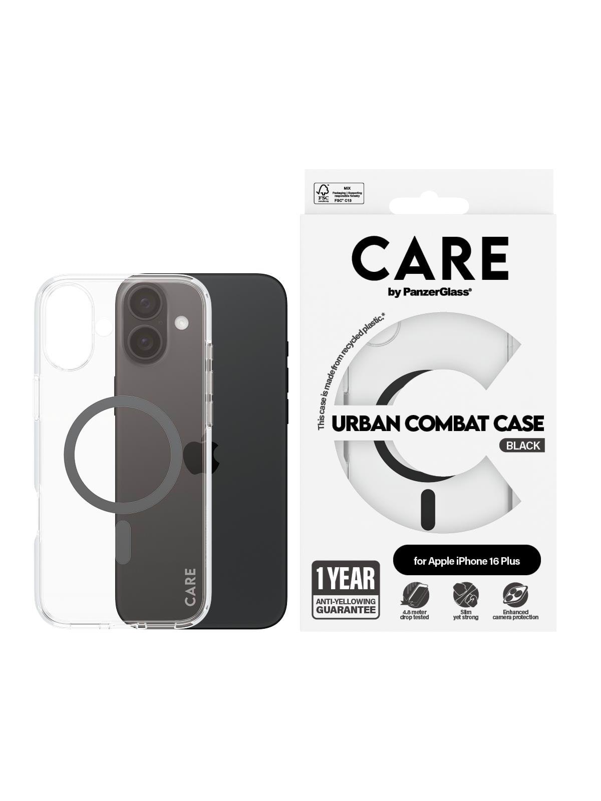 CARE by PanzerGlass Case Flagship Black MagSafe iPhone 16 Plus, Mobilcover