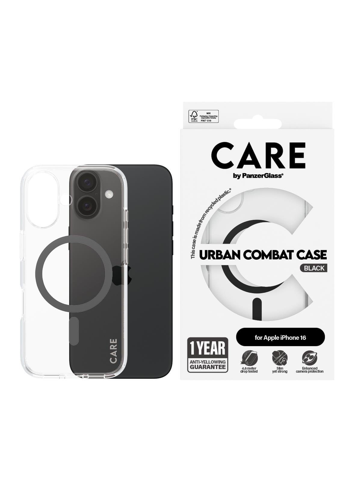 CARE by PanzerGlass Case Flagship Black MagSafe iPhone 16, Mobilcover