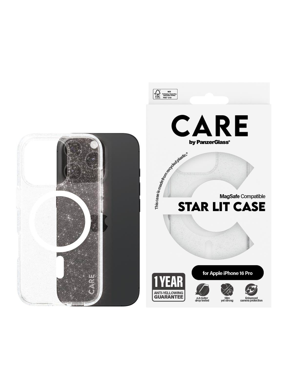 CARE by PanzerGlass Case Flagship Star Lit with White MagSafe iPhone 16 Pro