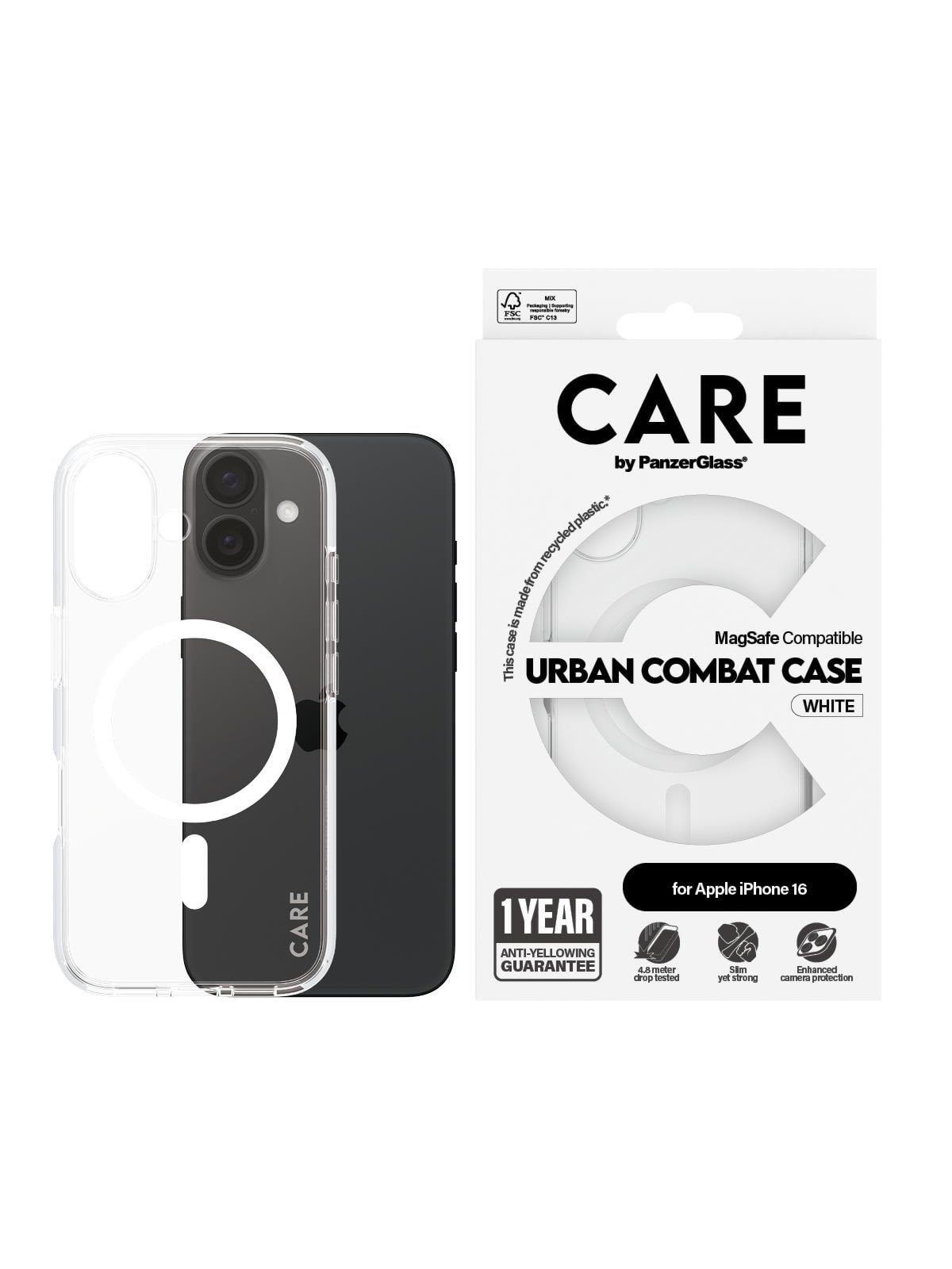 CARE by PanzerGlass Case Flagship White MagSafe iPhone 16, Mobilcover