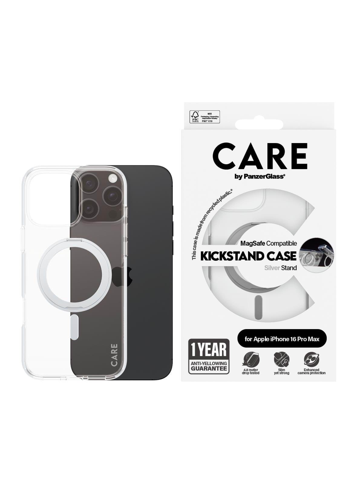 CARE by PanzerGlass Case Feature Silver Kickstand & MagSafe iPhone 16 Pro Max