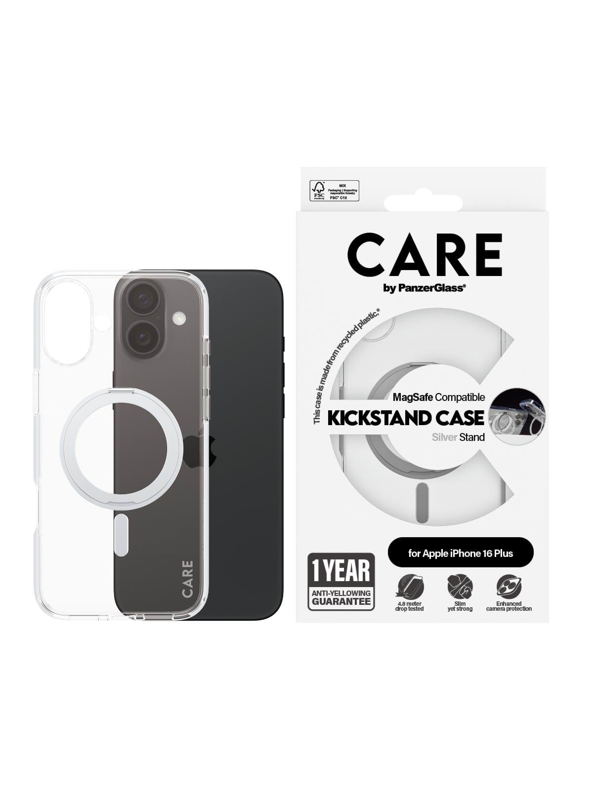 CARE by PanzerGlass Case Feature Silver Kickstand & MagSafe iPhone 16 Plus