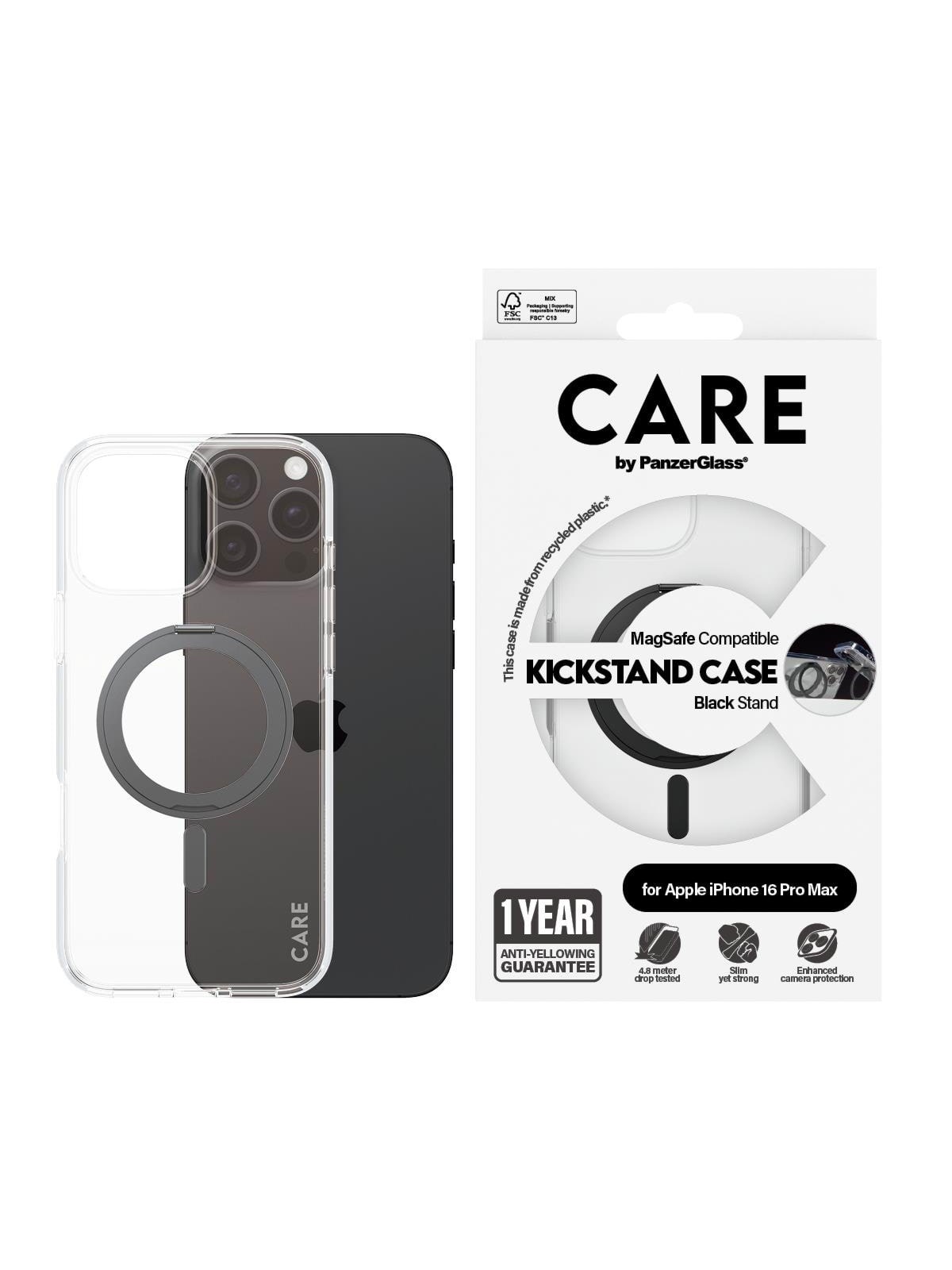 CARE by PanzerGlass Case Feature Black Kickstand & MagSafe iPhone 16 Pro Max