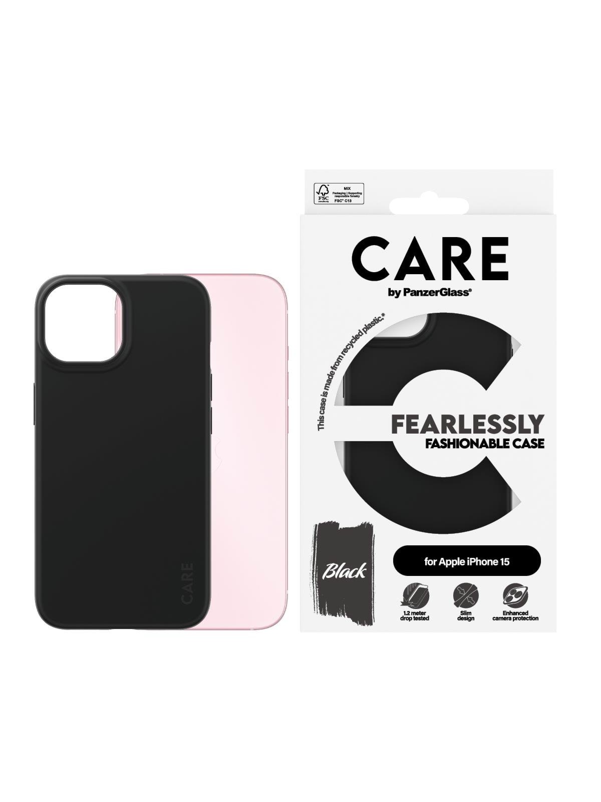 CARE by PanzerGlass Fashionable Case Black iPhone 15, Mobilcover