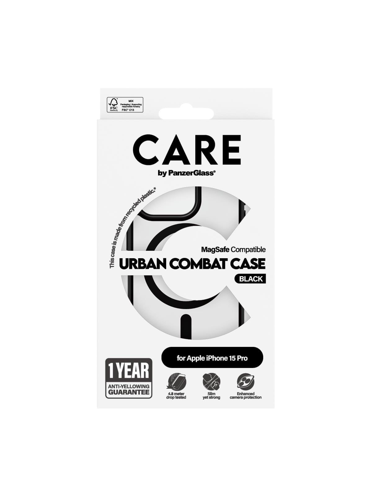 CARE by PanzerGlass Flagship Case Transparent Urban Combat w. Black MagSafe iPhone 15 Pro