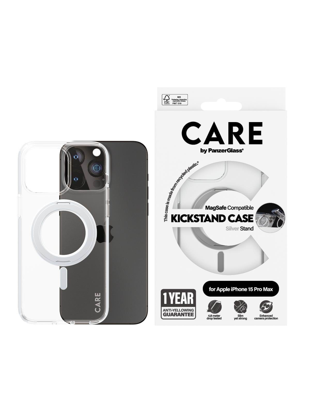 CARE by PanzerGlass Feature Case Transparent w. Silver Kickstand & MagSafe iPhone 15 Plus