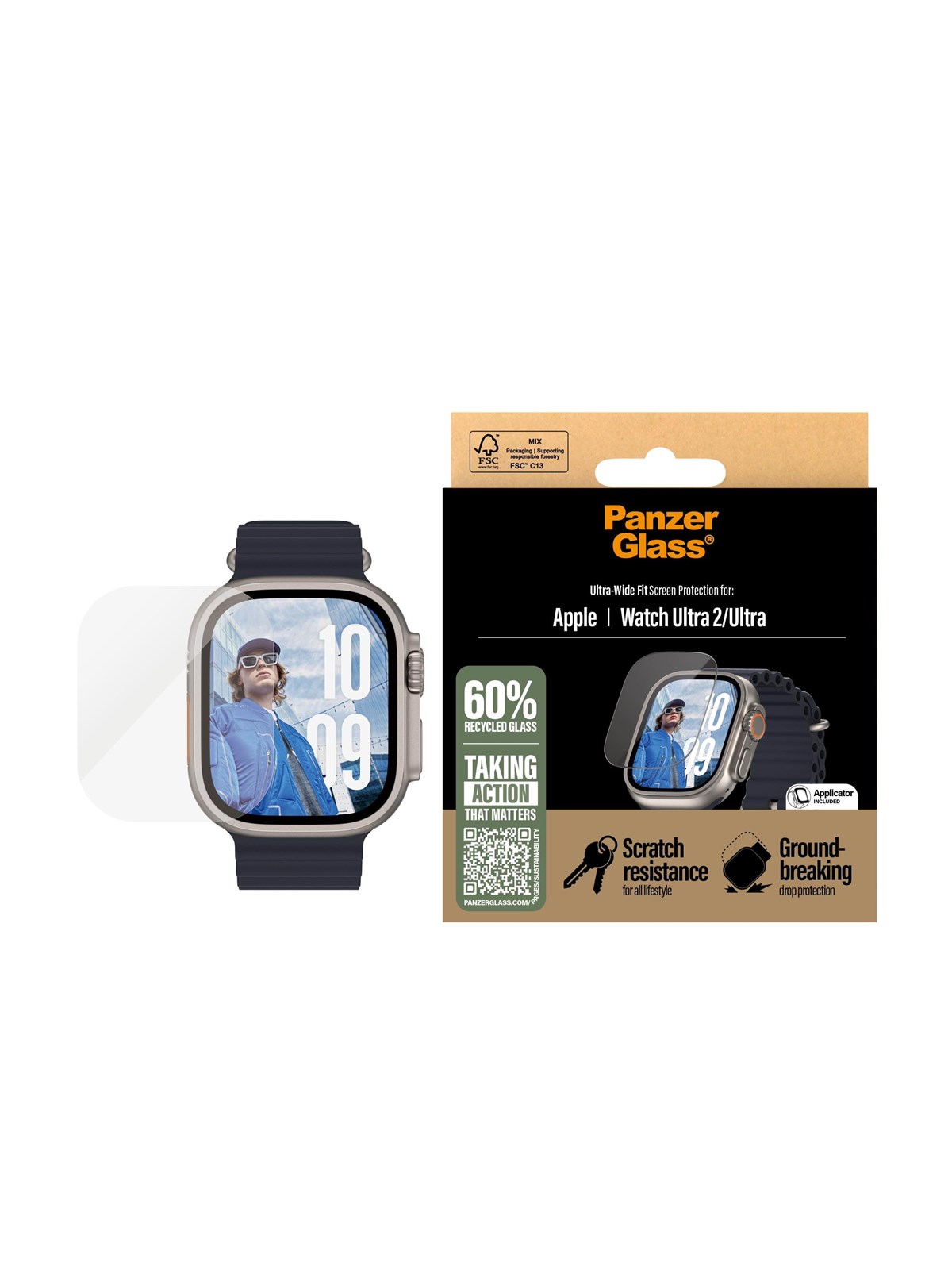 PanzerGlass Screen Protector Apple Watch Ultra 2 | Ultra-Wide Fit, Smartwatch Tilbehør