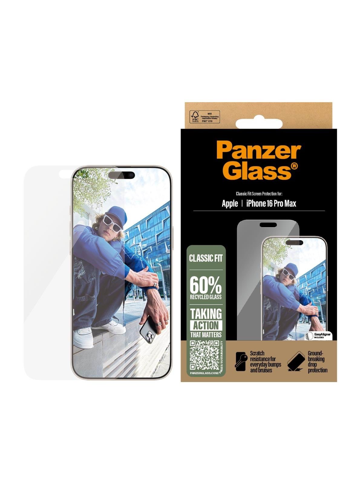 PanzerGlass Screen Protector iPhone 16 Pro Max | Classic Fit, Beskyttelsesglas