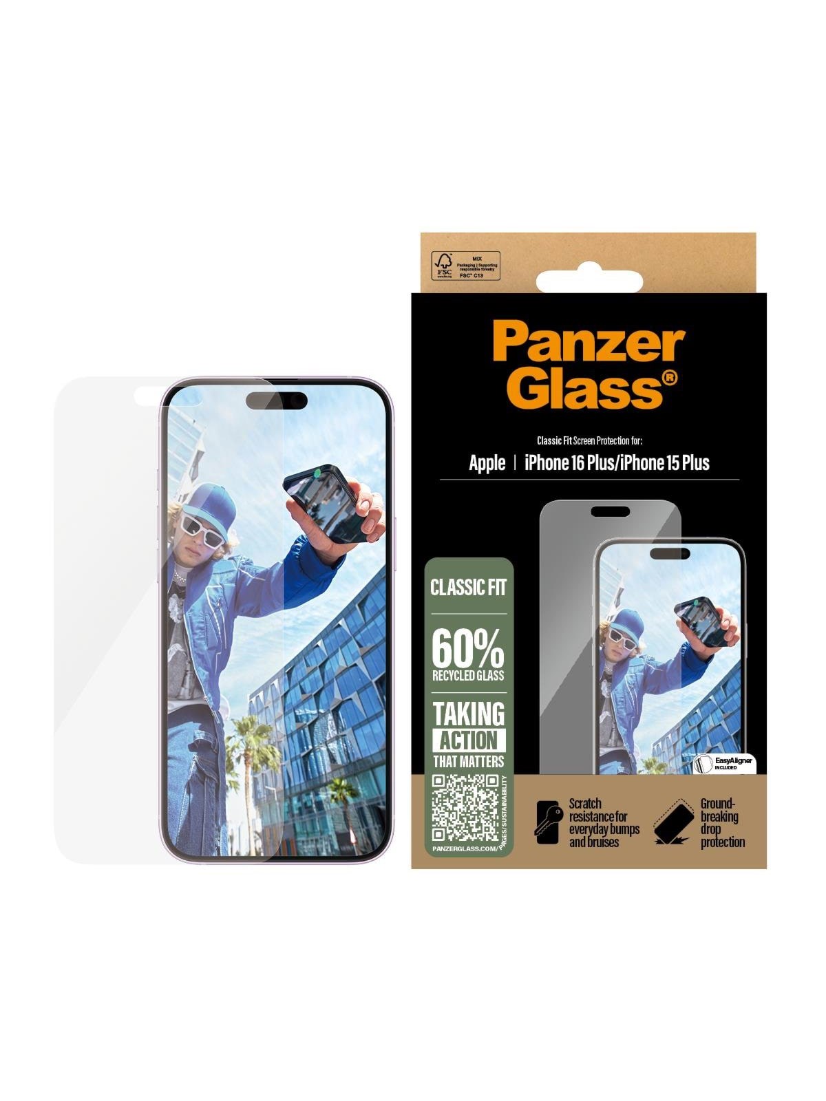 PanzerGlass Screen Protector iPhone 16 Plus | Classic Fit, Beskyttelsesglas