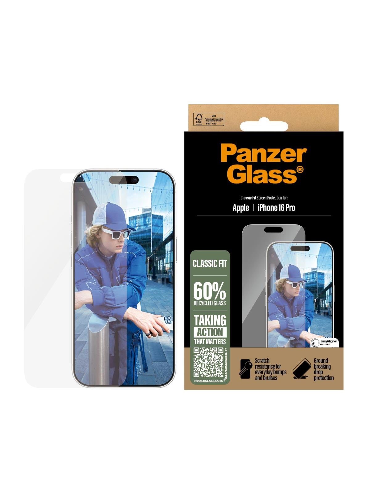 PanzerGlass Screen Protector iPhone 16 Pro | Classic Fit, Beskyttelsesglas