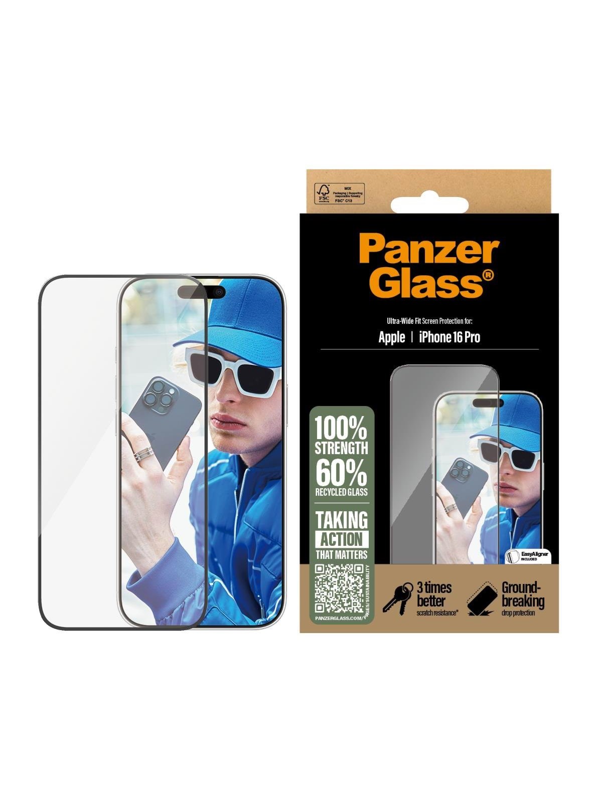 PanzerGlass Screen Protector iPhone 16 Pro | Ultra-Wide Fit, Beskyttelsesglas