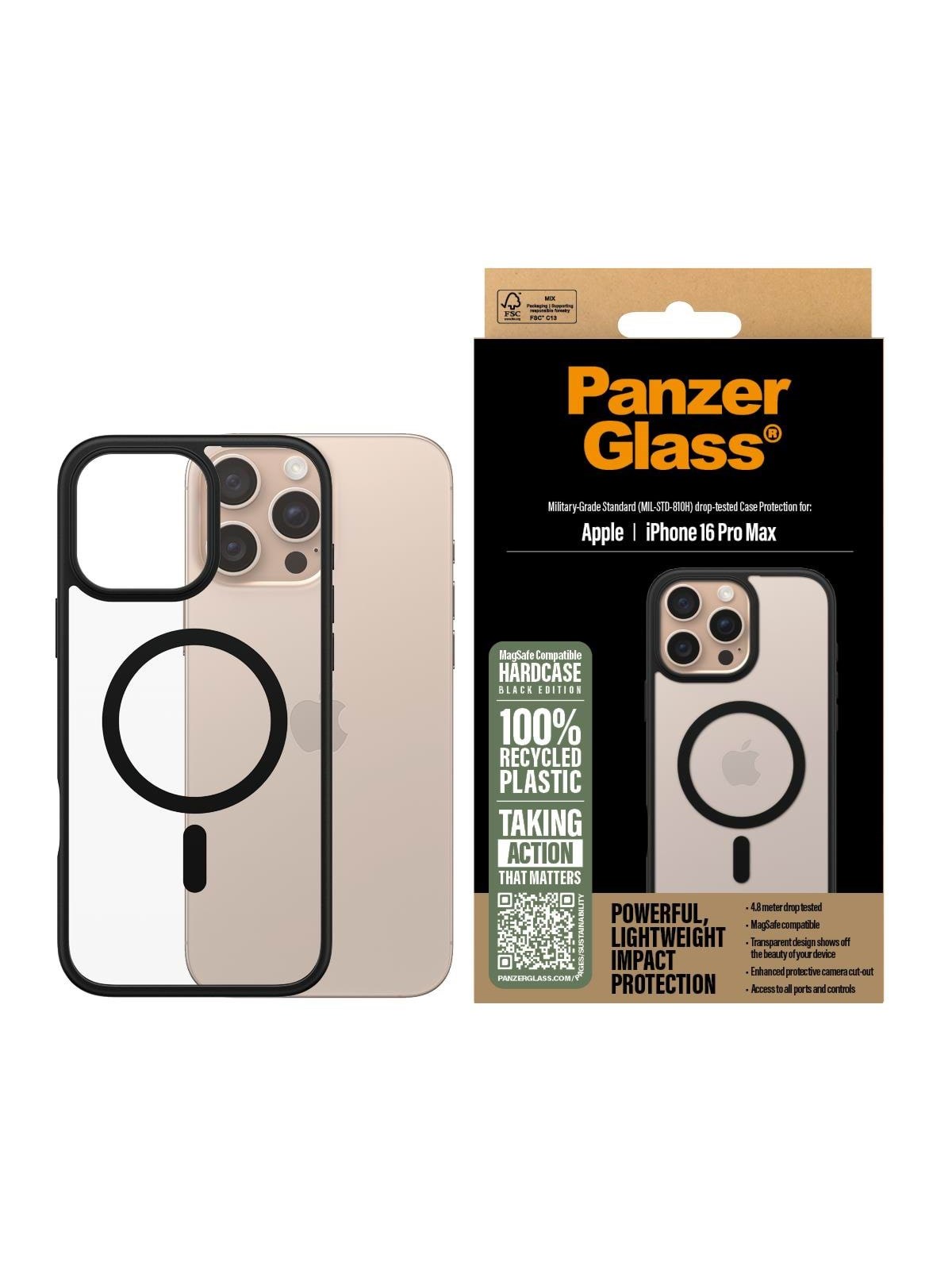 PanzerGlass HardCase Black MagSafe iPhone 16 Pro Max, Mobilcover