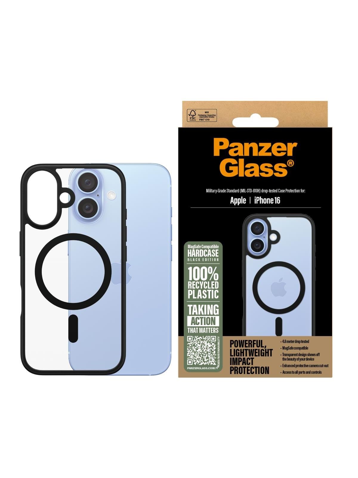 PanzerGlass HardCase Black MagSafe iPhone 16, Mobilcover