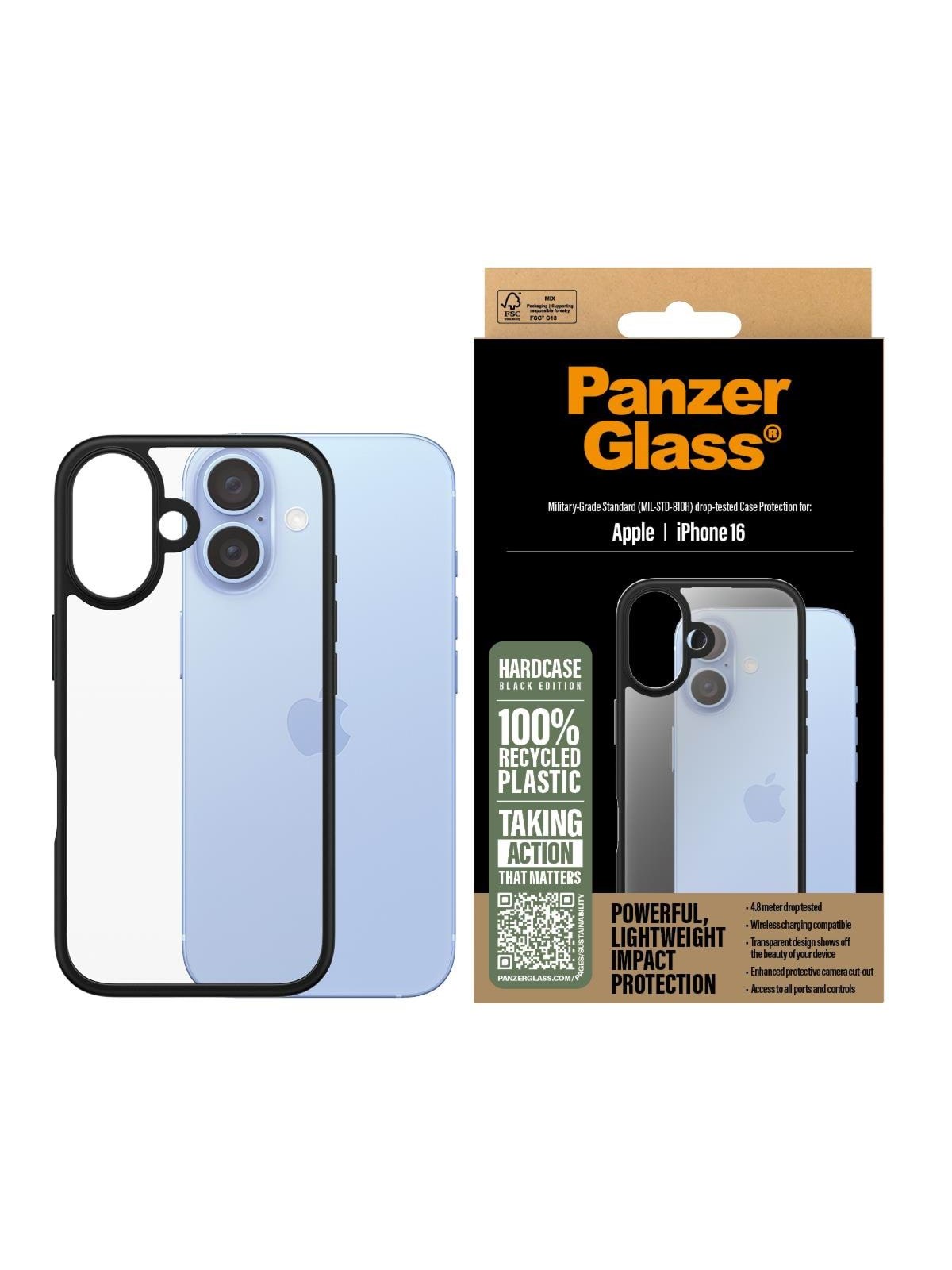 PanzerGlass HardCase Black iPhone 16, Mobilcover