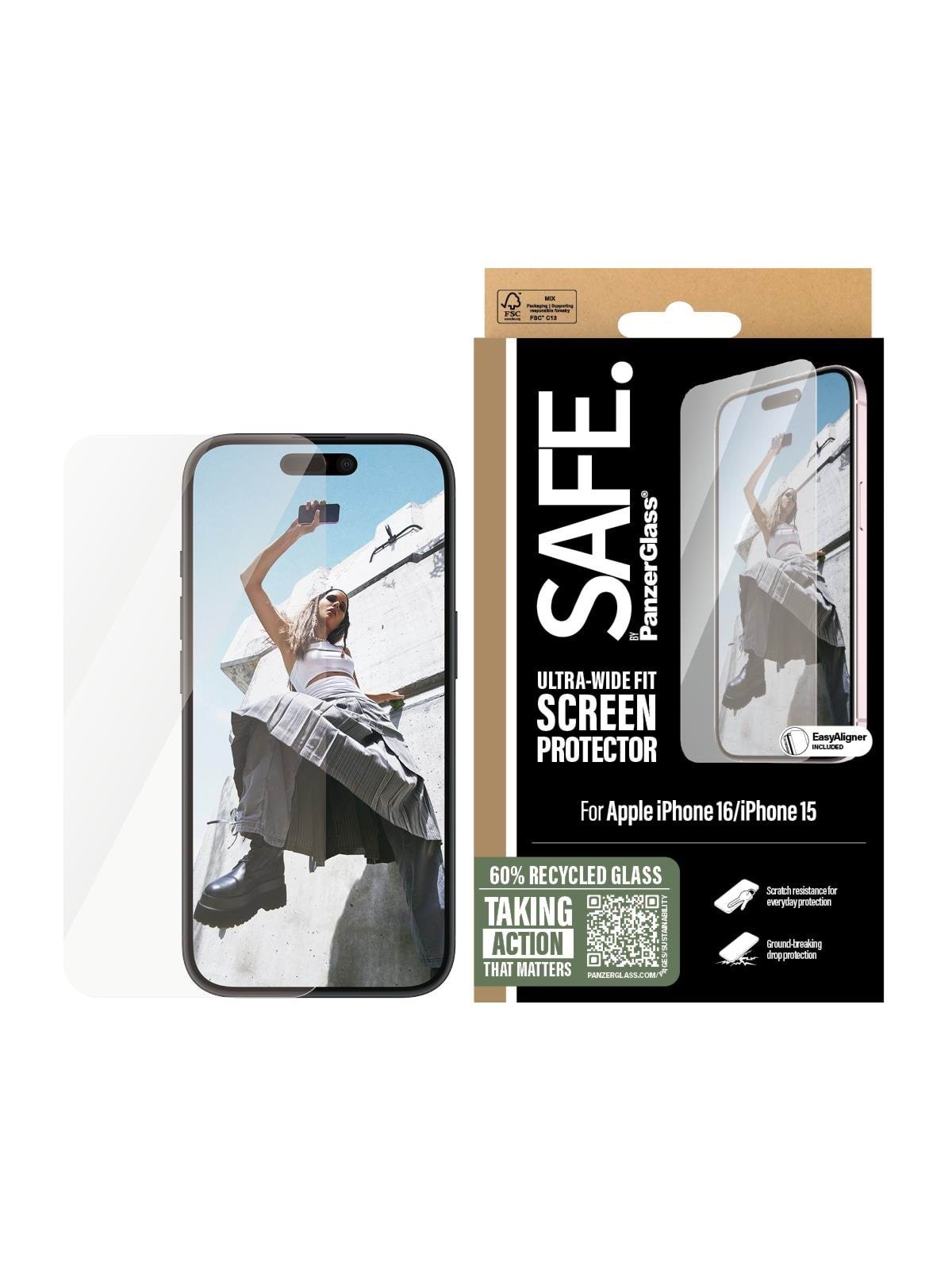 SAFE by PanzerGlass Screen Protector iPhone 16 | 15 | Ultra-Wide Fit, Beskyttelsesglas