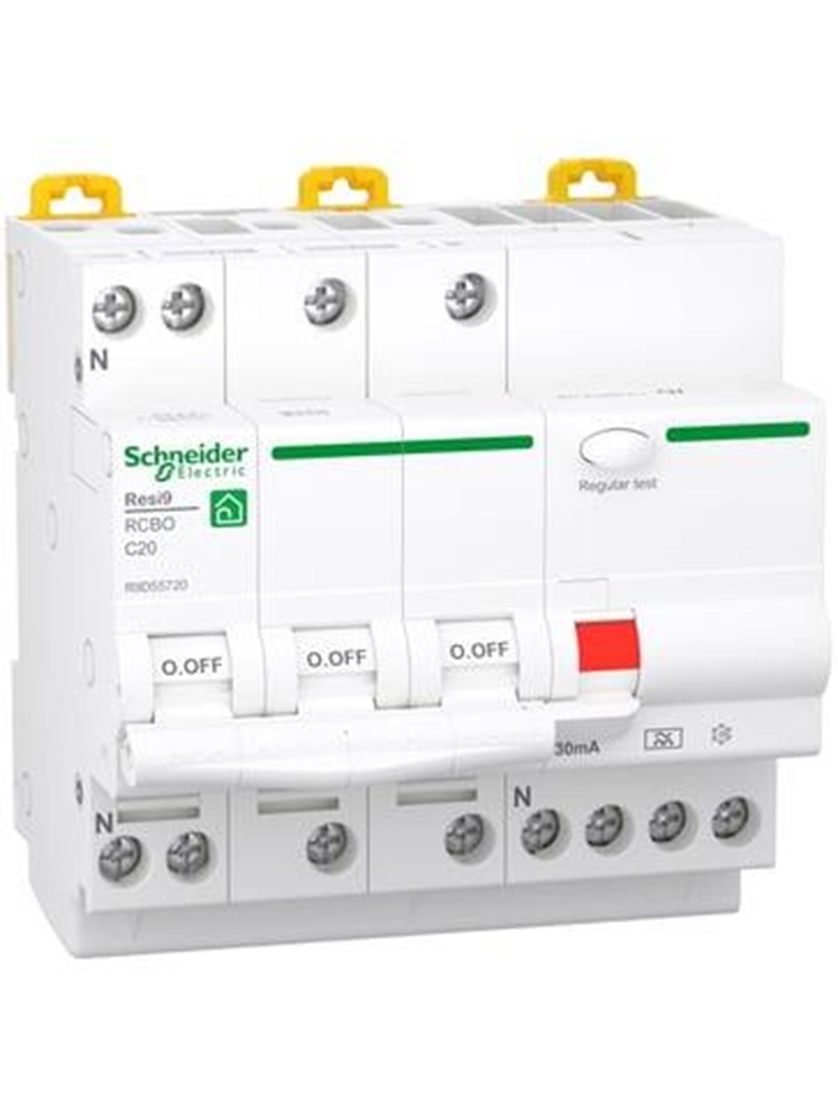 Schneider Electric Resi9 XP RCBO/kombiafbryder 3PN C-karakteristik 20A 6kA 30mA klasse A 90mm