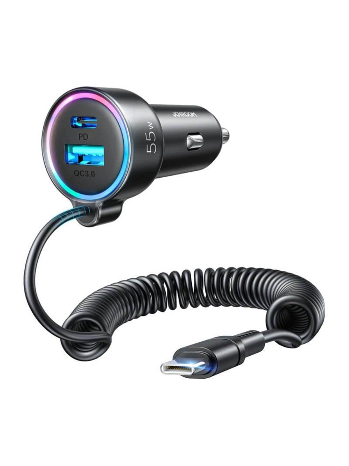 Joyroom Car charger JR-CL07 3-in-1 1x USB + 1x PD 55W + Type-C cable (black)