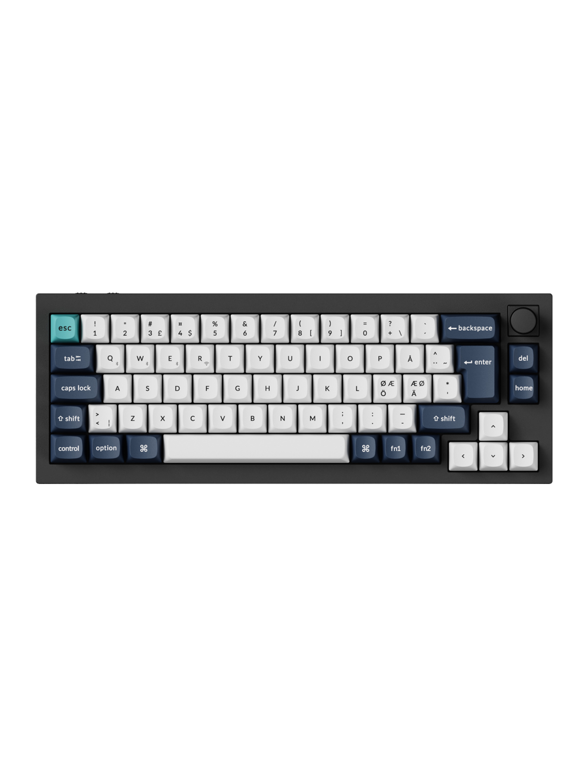 Keychron Q2 MAX - Knob Wireless Tri-Mode QMK/VIA - Gateron Jupiter Brown - Gaming Tastatur - Uden Numpad - Nordisk - Sort