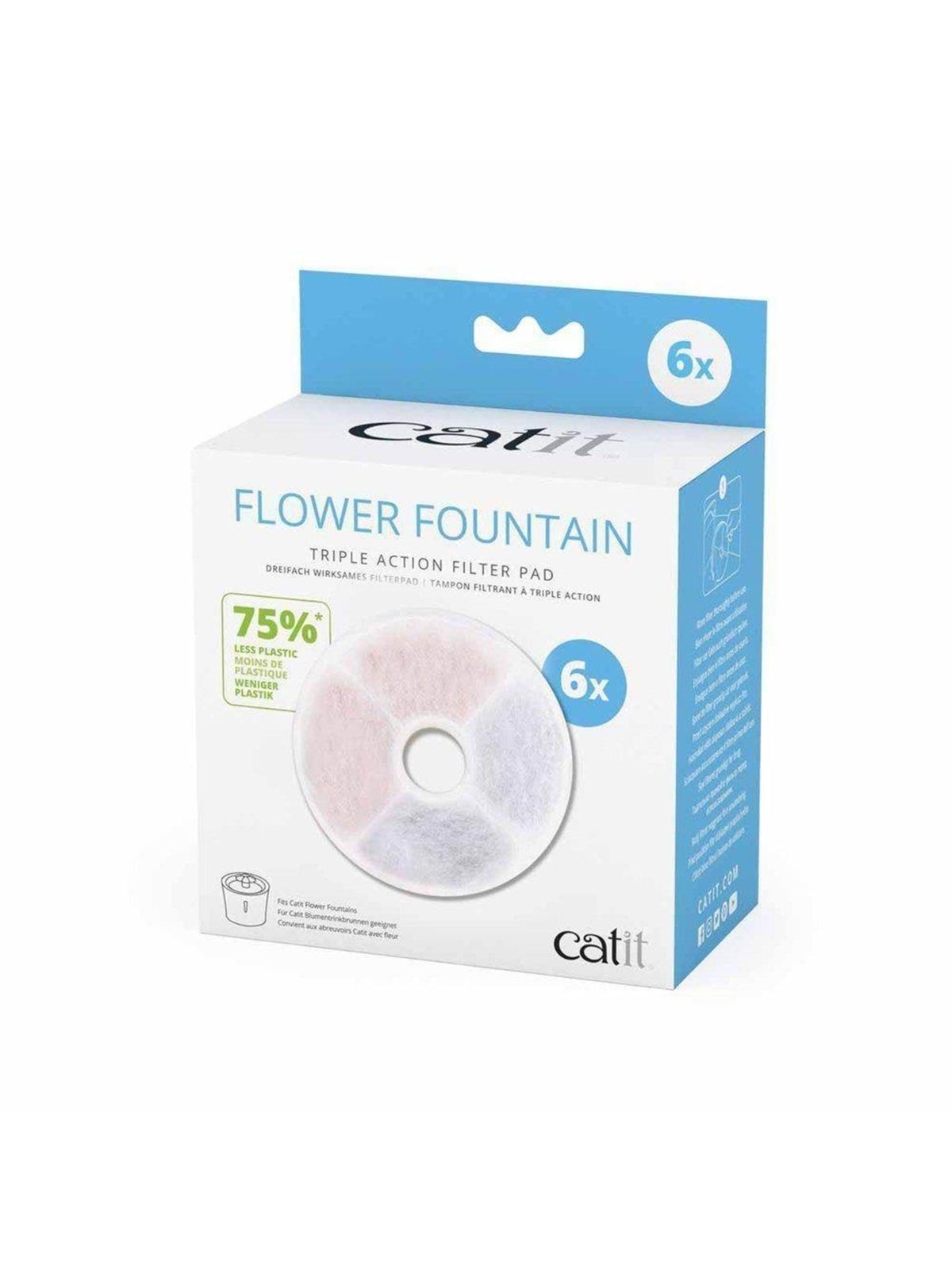 Catit Flower Fountain Triple Action Filter Pad (6-Pack), Katteudstyr