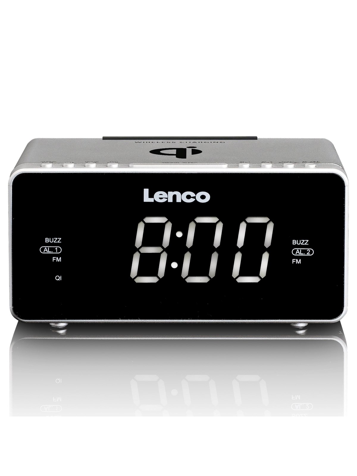 Lenco CR-550SI - Stereo FM Clock Radio with USB and Qi Wireless Smartphone charging - Silver - FM - Stereo - Hvid