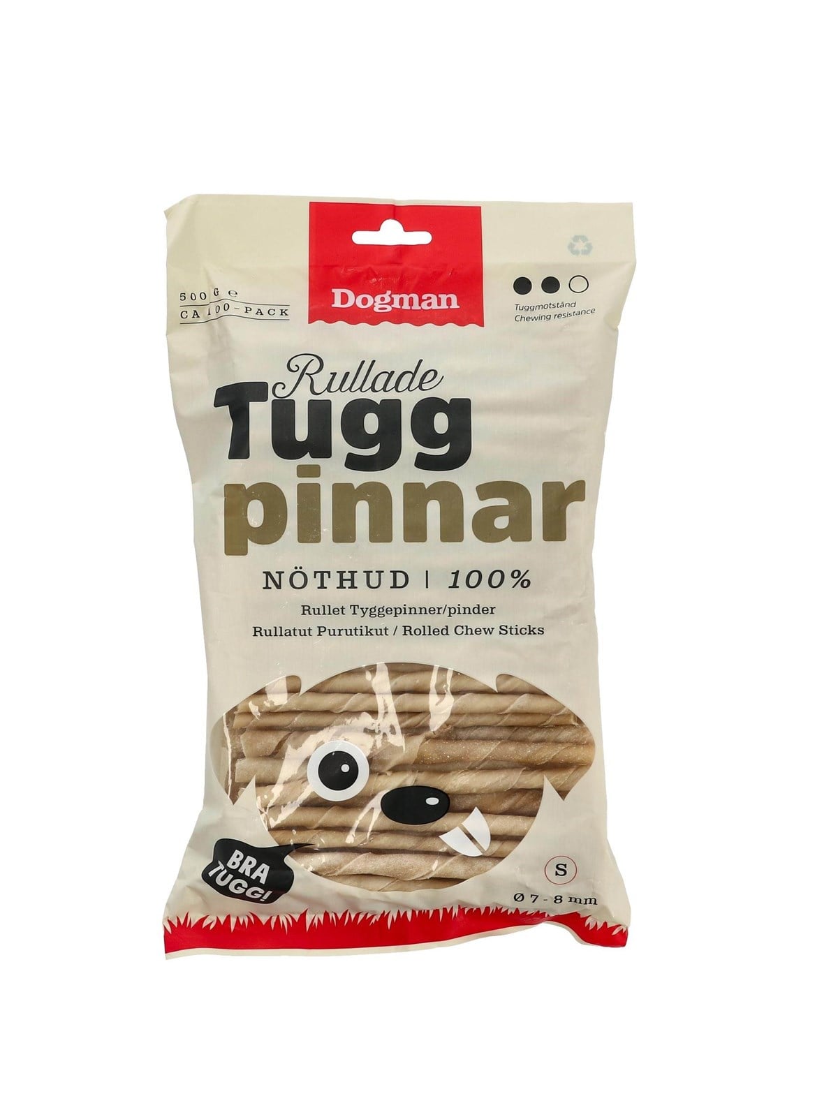Dogman Chewing Sticks Rolled 100p Brown 12.5cm, Hundeudstyr