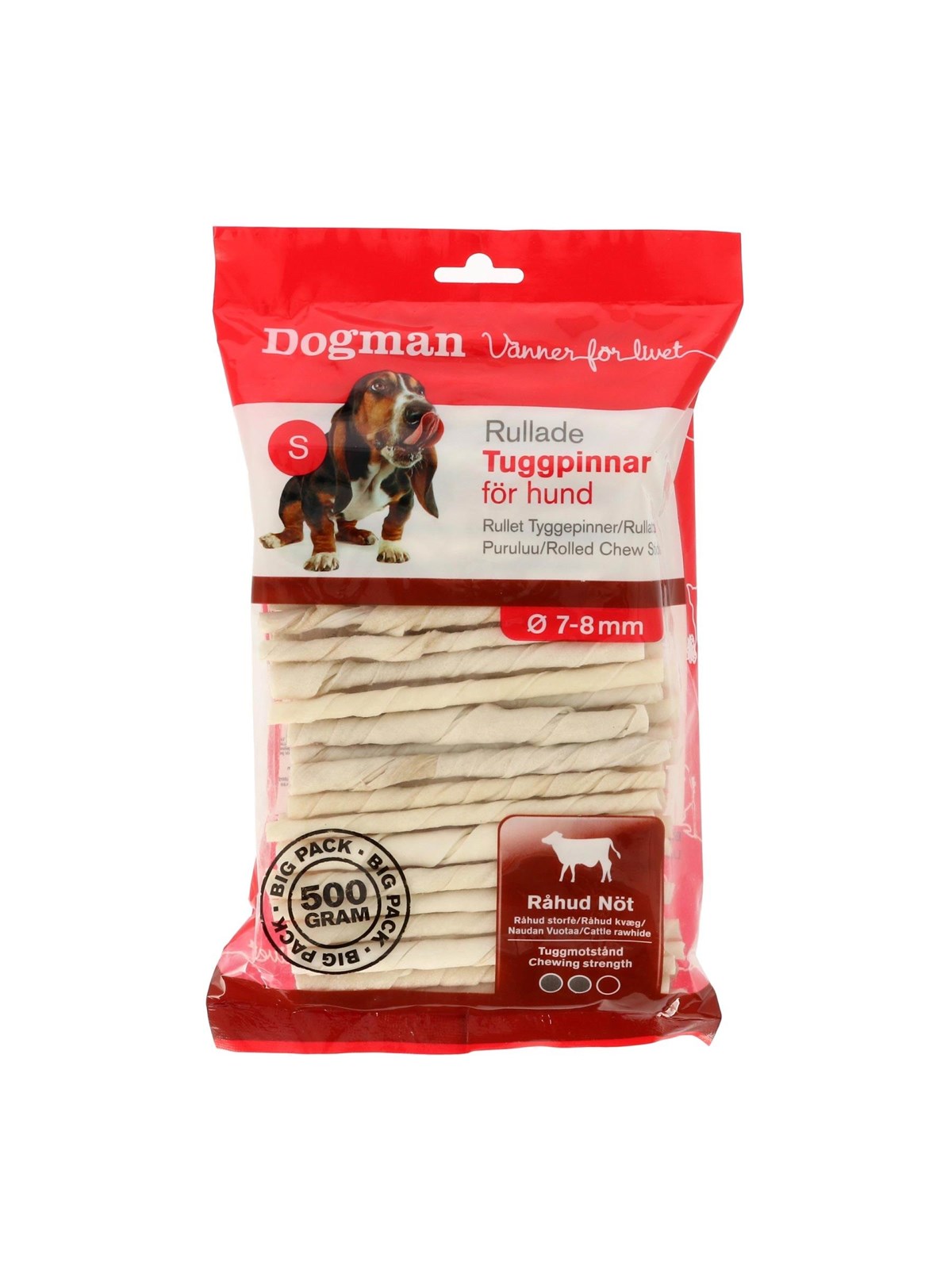 Dogman Rullede tyggepinde Oksehud 500g (100-Pack), Hundeudstyr
