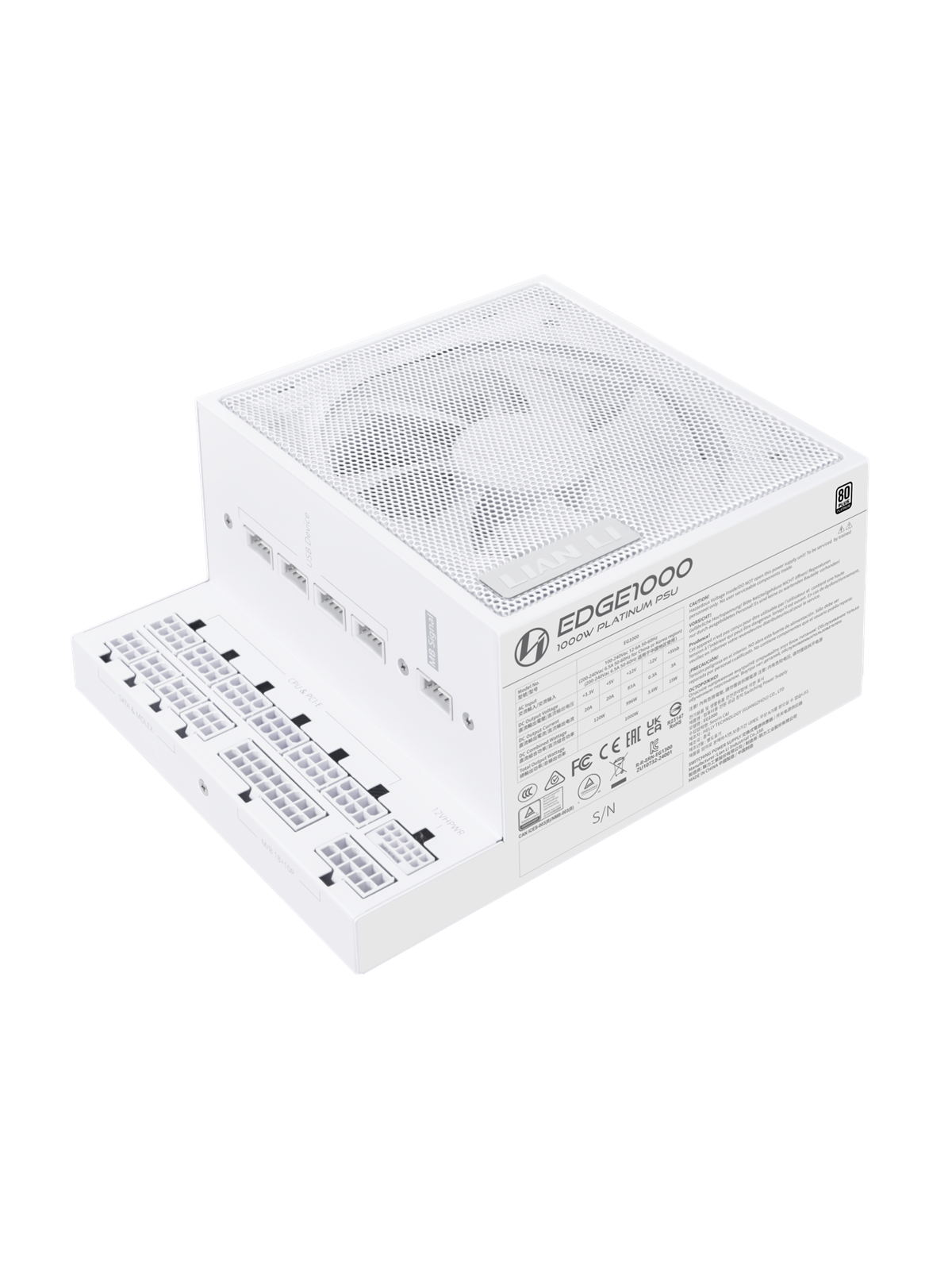 Lian Li EDGE 1000 White Strømforsyning - 1000 Watt - 120 mm - ATX 3.1 - 80 Plus Platinum certified
