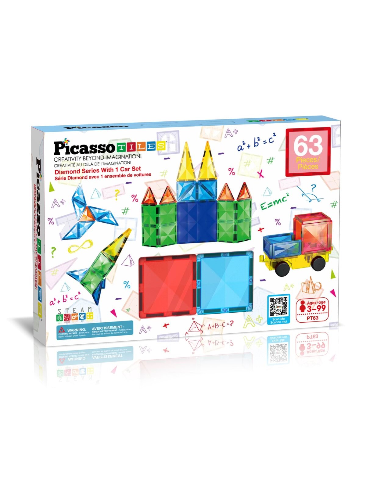 PicassoTiles Diamond Series Magnetic Tiles set 63pcs building set, Konstruktionslegetøj