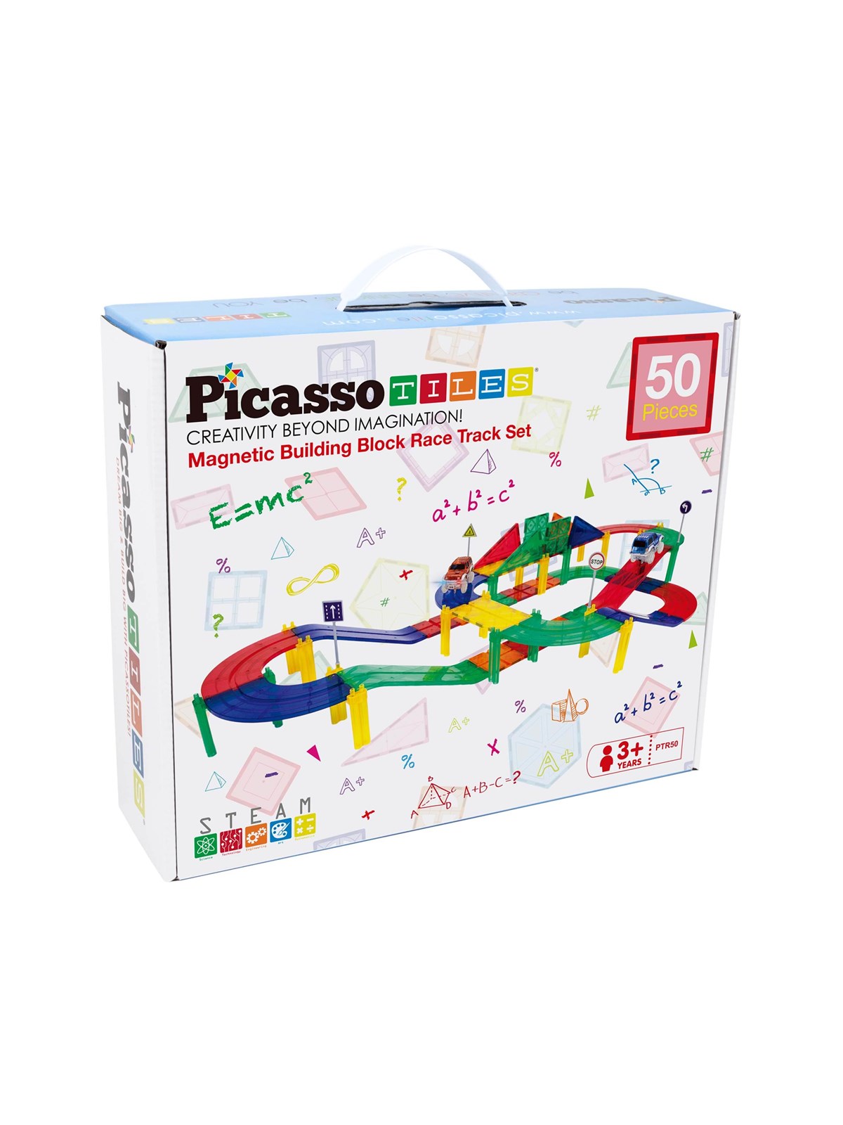 PicassoTiles 50pc Magnetic Race Track Building Blocks, Konstruktionslegetøj
