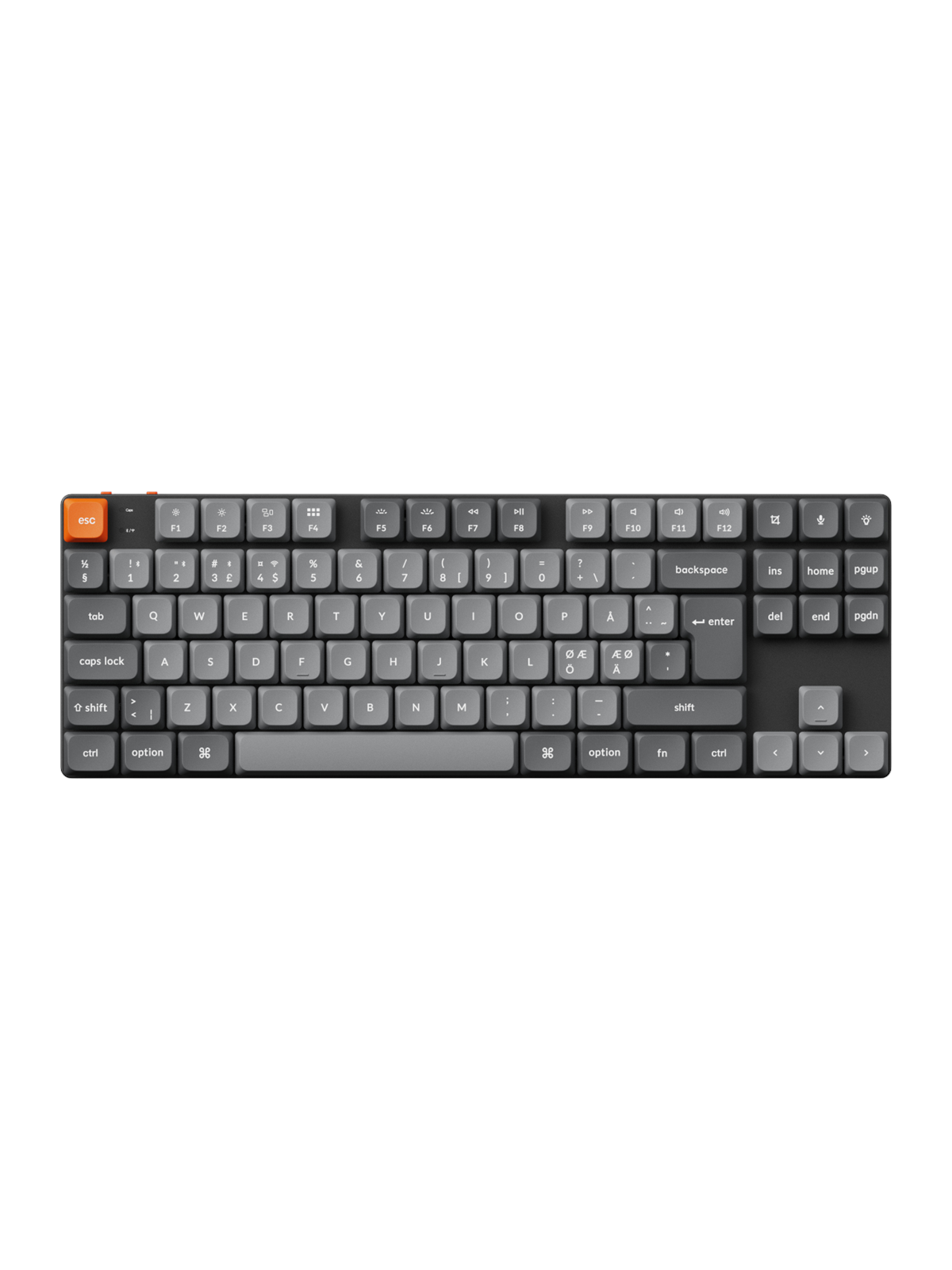 Keychron K1 MAX QMK/VIA Wireless RGB Hot Swap Low Profile Brown - Gray - Tastatur - Uden Numpad - Nordisk - Grå