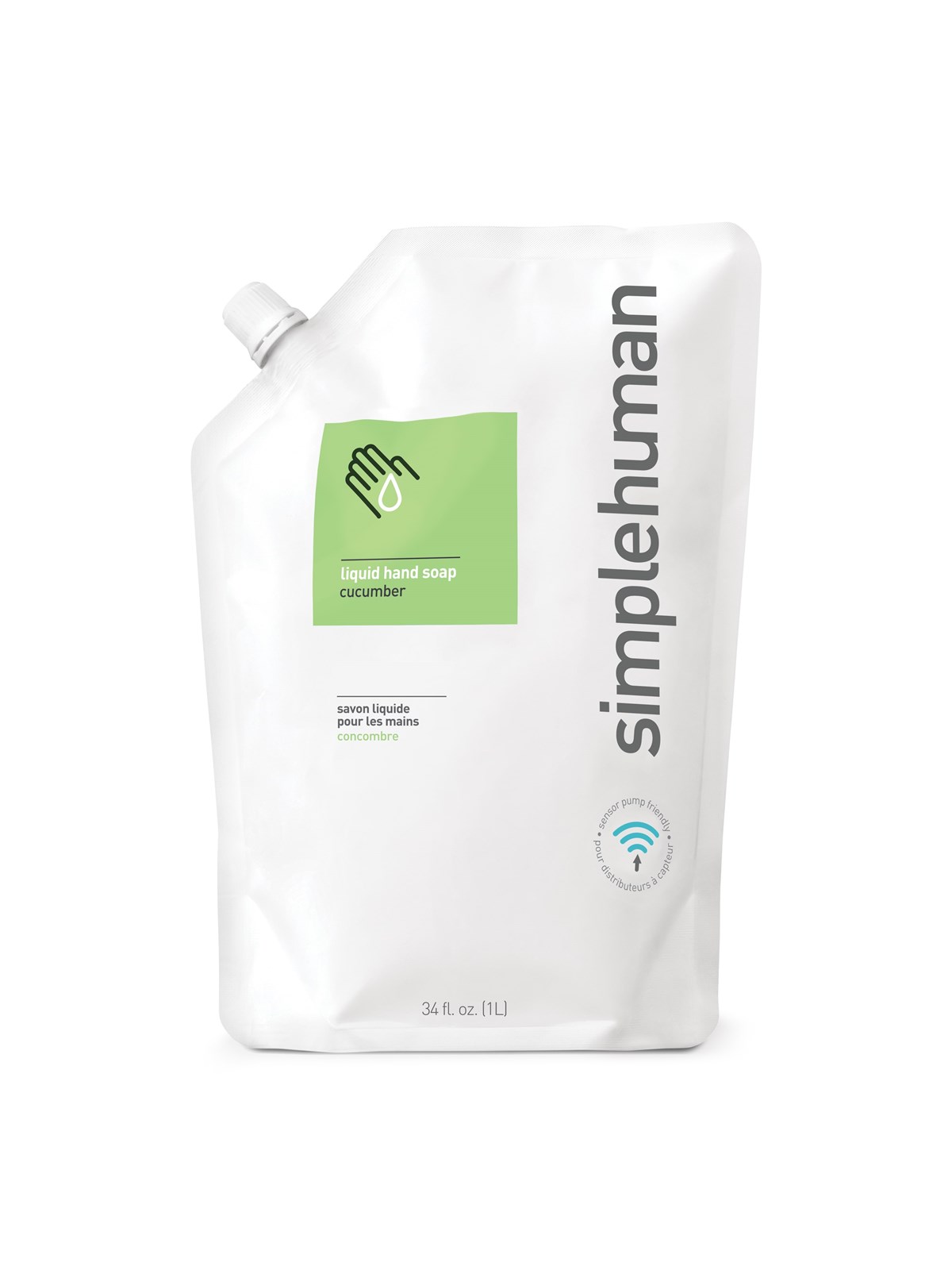 Simplehuman 1L flydende håndsæbe refill pose, agurk, Kropspleje